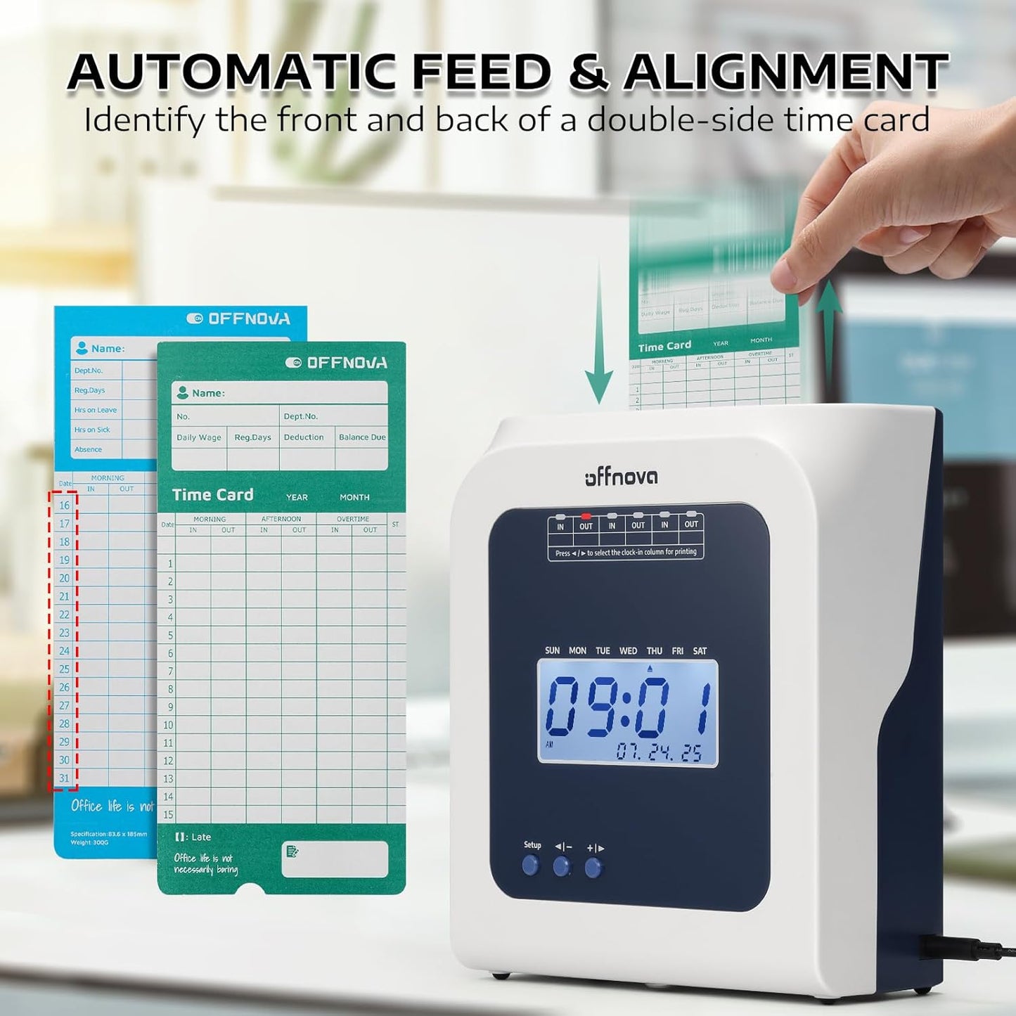 Thermal Time Clock for Employees Small Business, No Ink Ribbons or Network Needed, 50 Time Cards, White