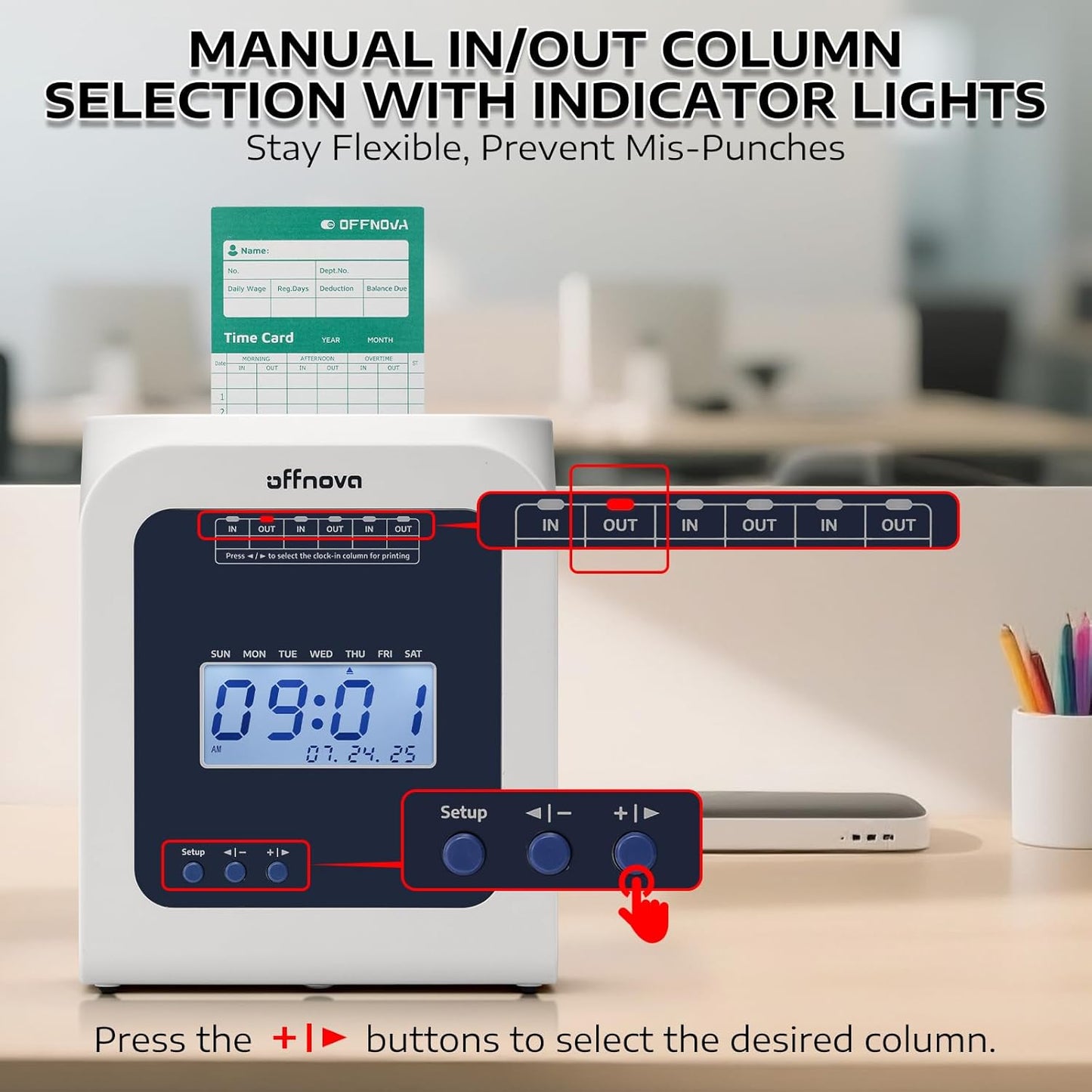 Thermal Time Clock for Employees Small Business, No Ink Ribbons or Network Needed, 50 Time Cards, White