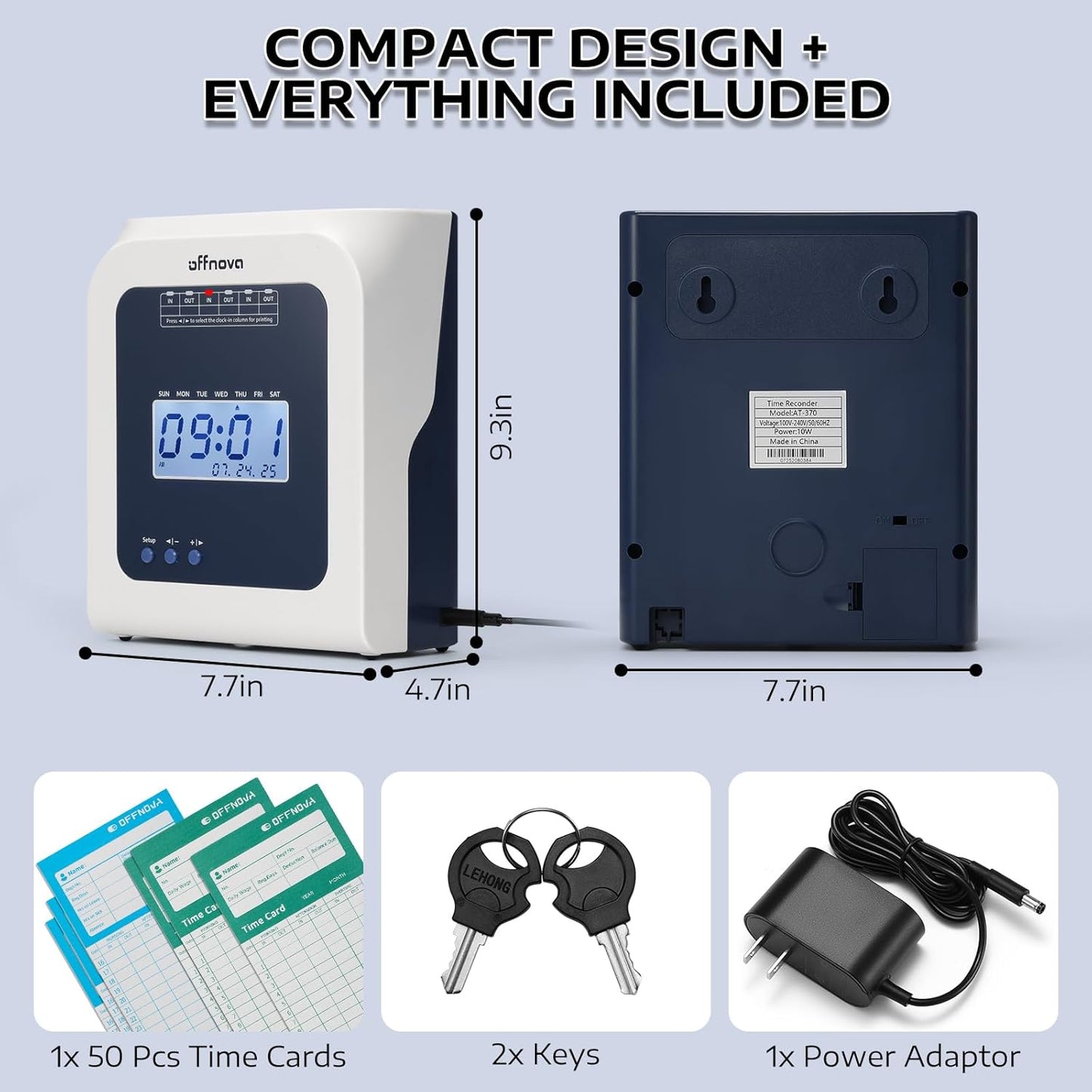 Thermal Time Clock for Employees Small Business, No Ink Ribbons or Network Needed, 50 Time Cards, White