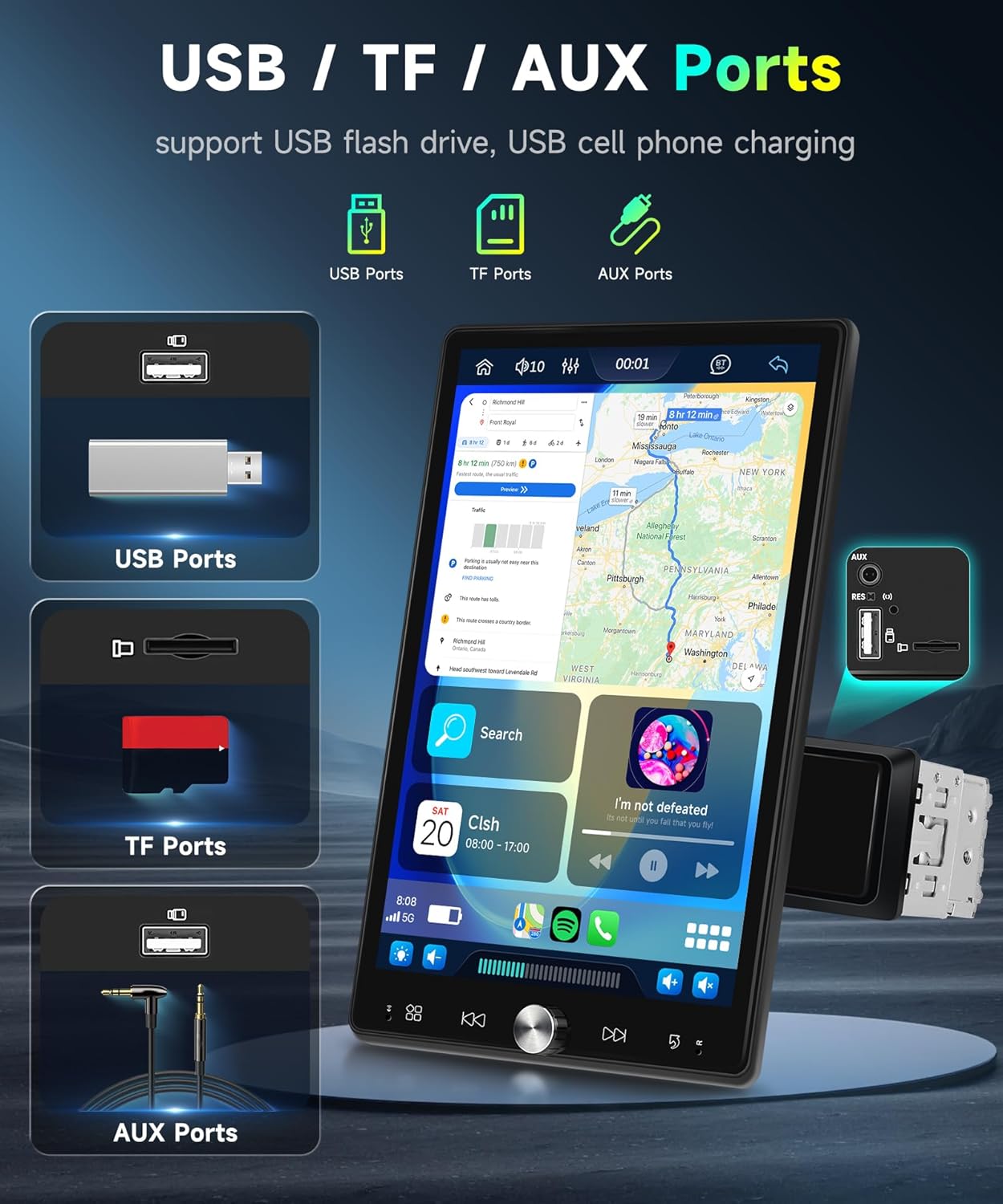 10.4' Single Din Car Stereo w/Wireless Carplay/Android Detachable Touch Backup Camera, FM Radio