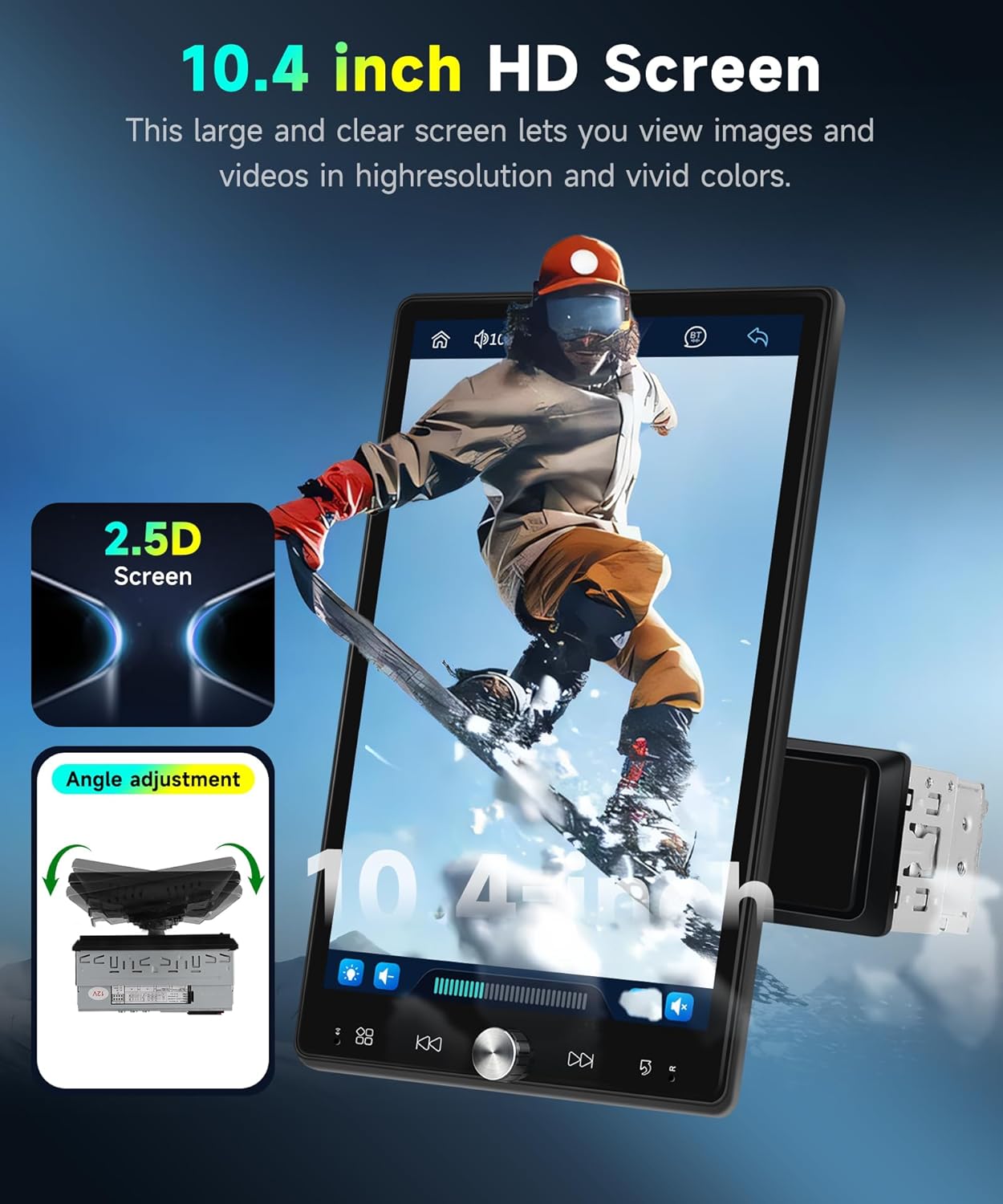 10.4' Single Din Car Stereo w/Wireless Carplay/Android Detachable Touch Backup Camera, FM Radio