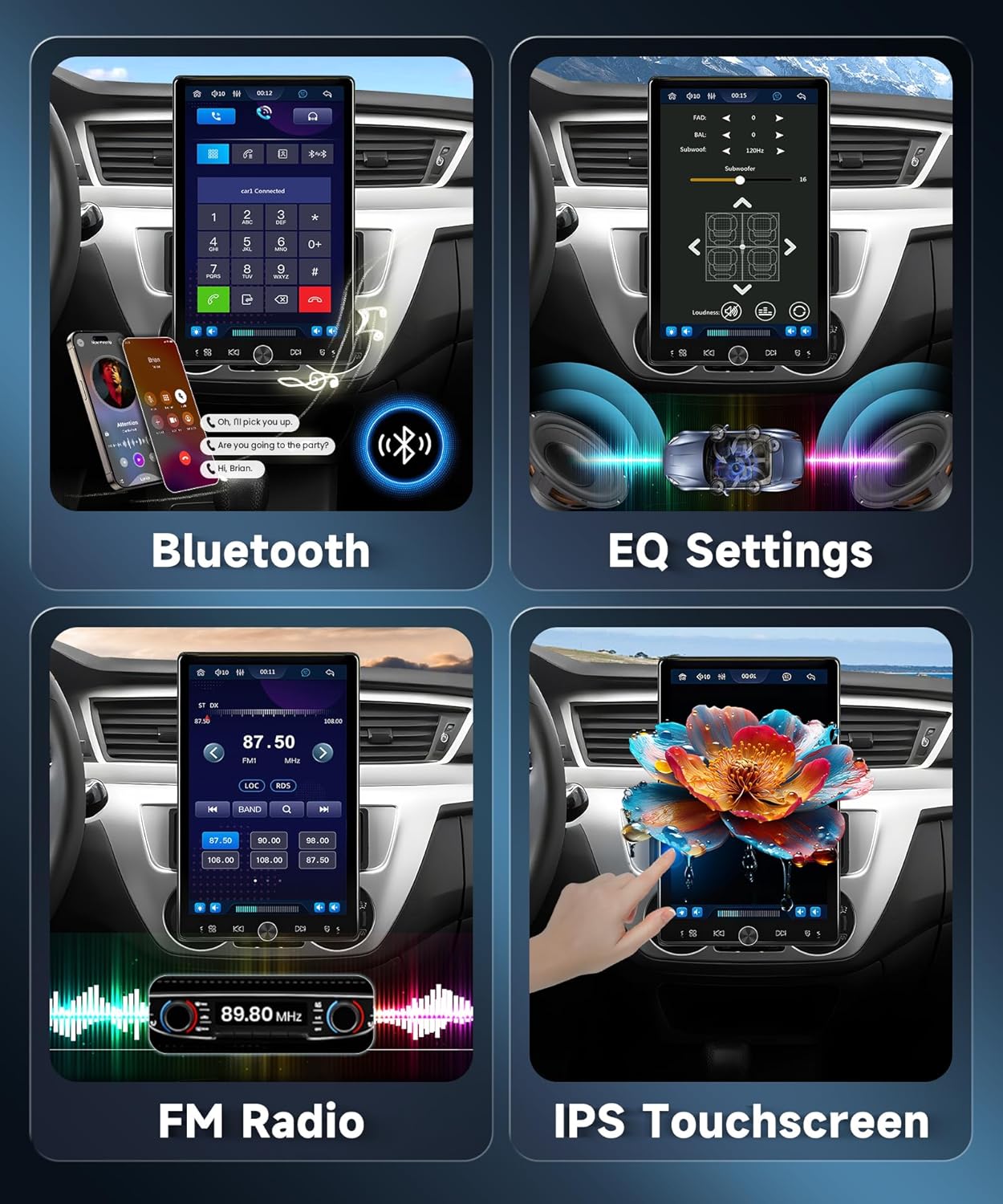 10.4' Single Din Car Stereo w/Wireless Carplay/Android Detachable Touch Backup Camera, FM Radio