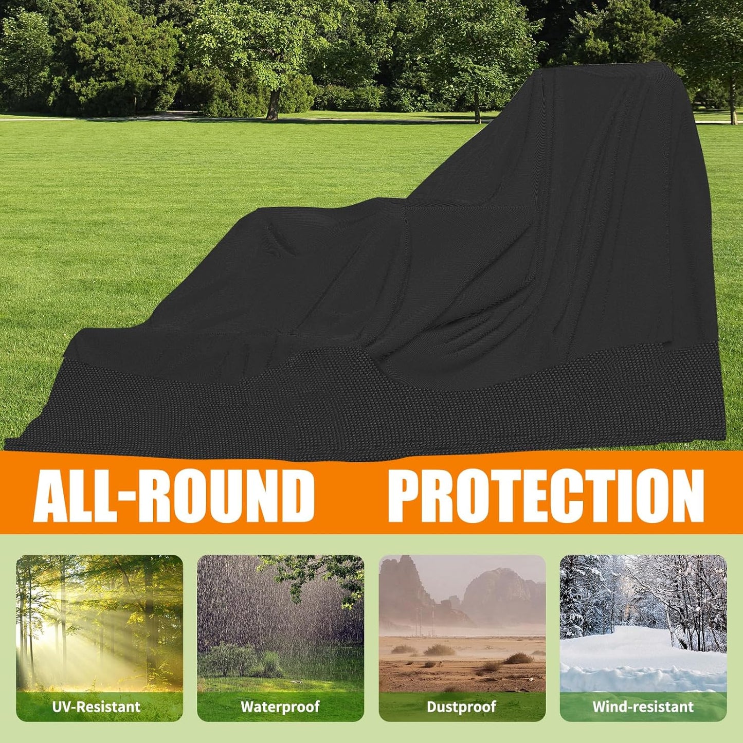 Tractor Cover 35 Lb Weighted, 600D Oxford Waterproof & Windproof,189' x 76' x 86', Built-in Sand Bags & Buckle Straps
