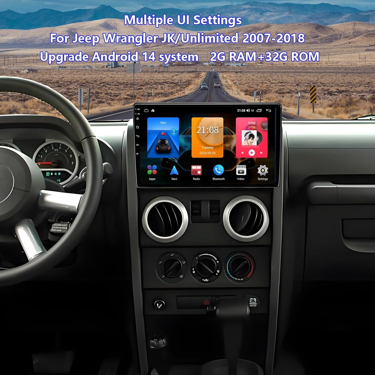Car Radio Replacement for Jeep Wrangler JK 2007-2018, 10.2' Touchscreen Stereo with Wireless CarPlay Android Auto