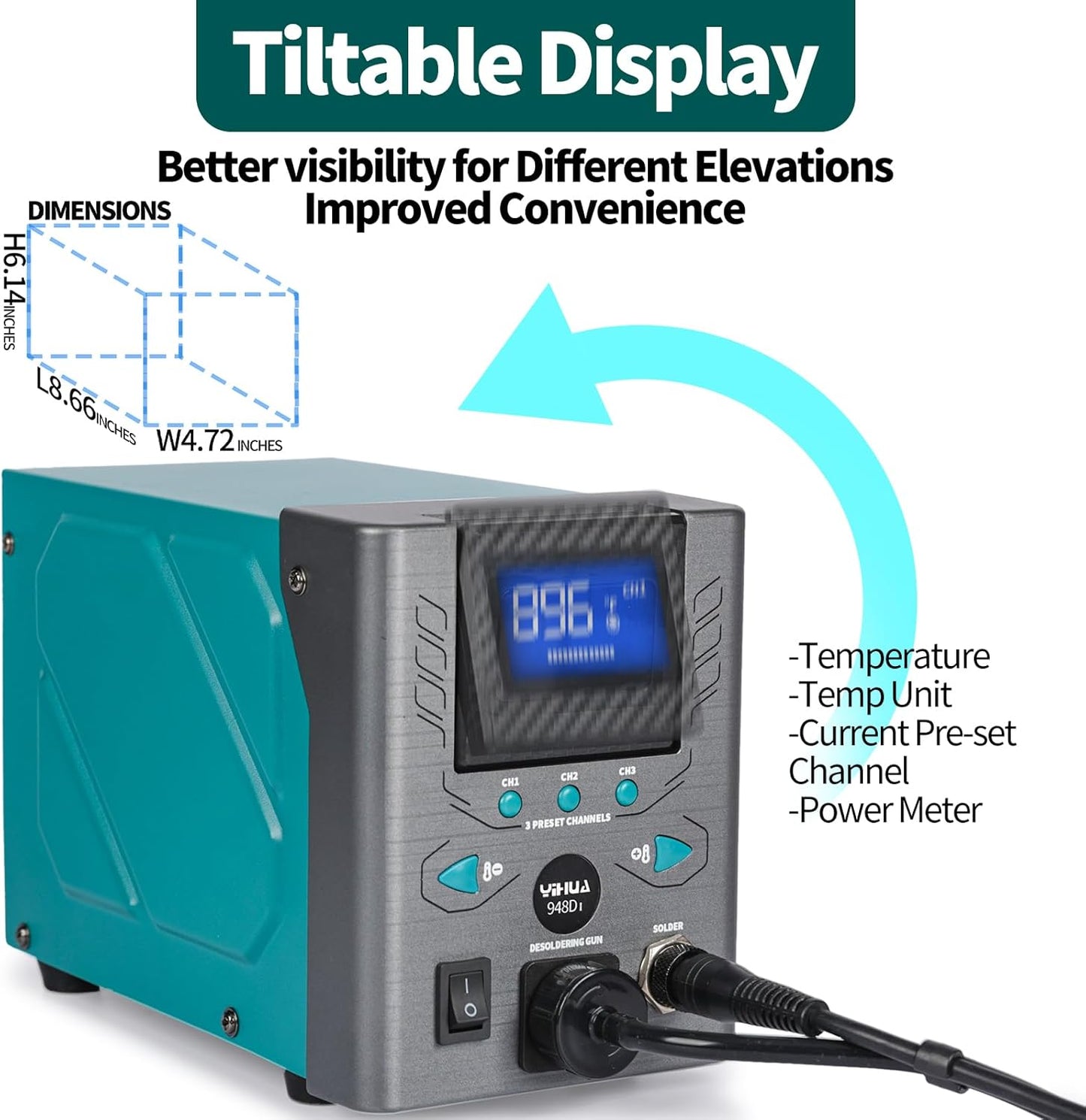 948D-I Desoldering Station 110W High Performance ESD-Safe w/ Temp Control, 716-896°F Adjustable, °C/°F Conversion