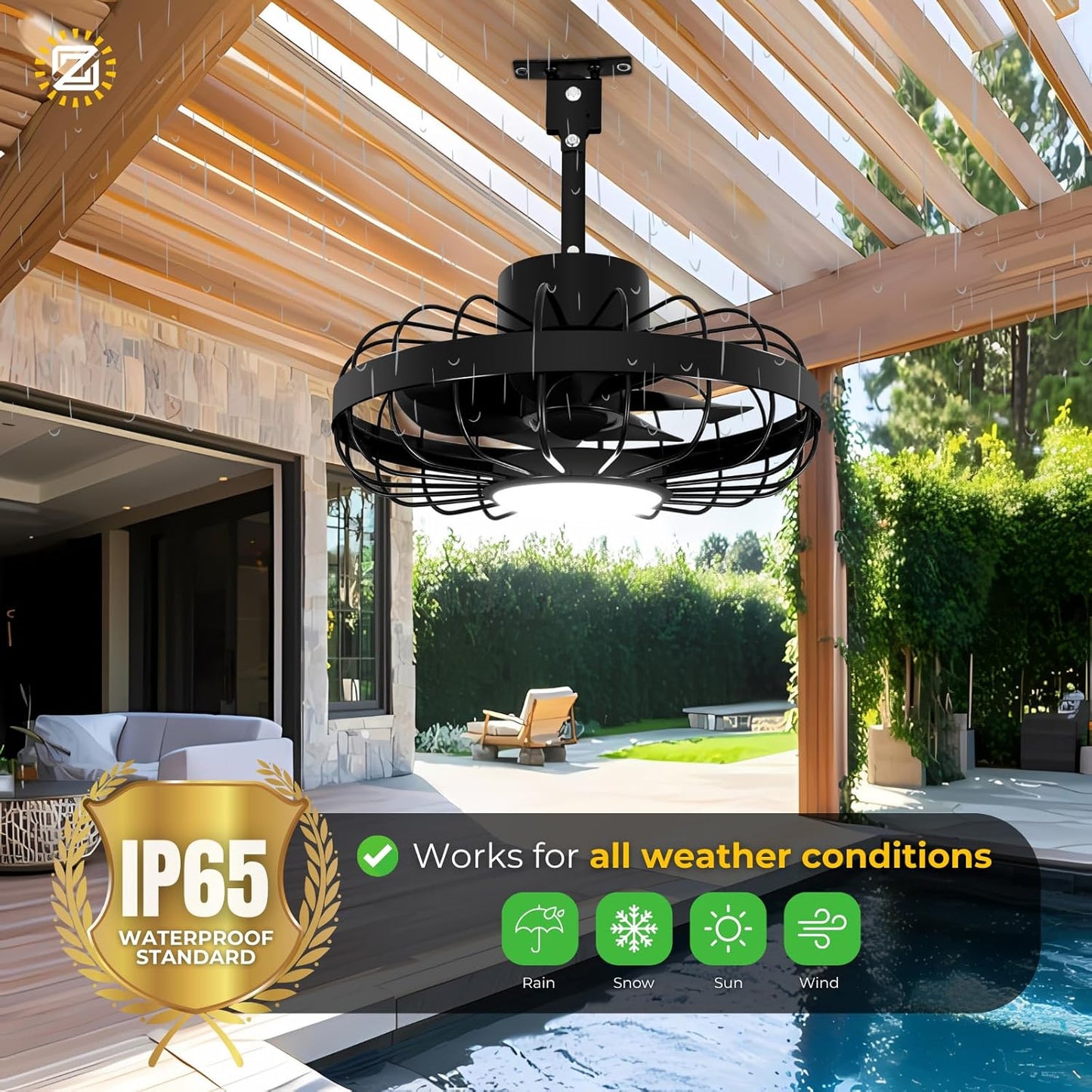 16' Outdoor Ceiling Fan with Lights for Patios, Gazebo and Pergola, Plug in Ceiling Fan w/ Remote Control, Waterproof