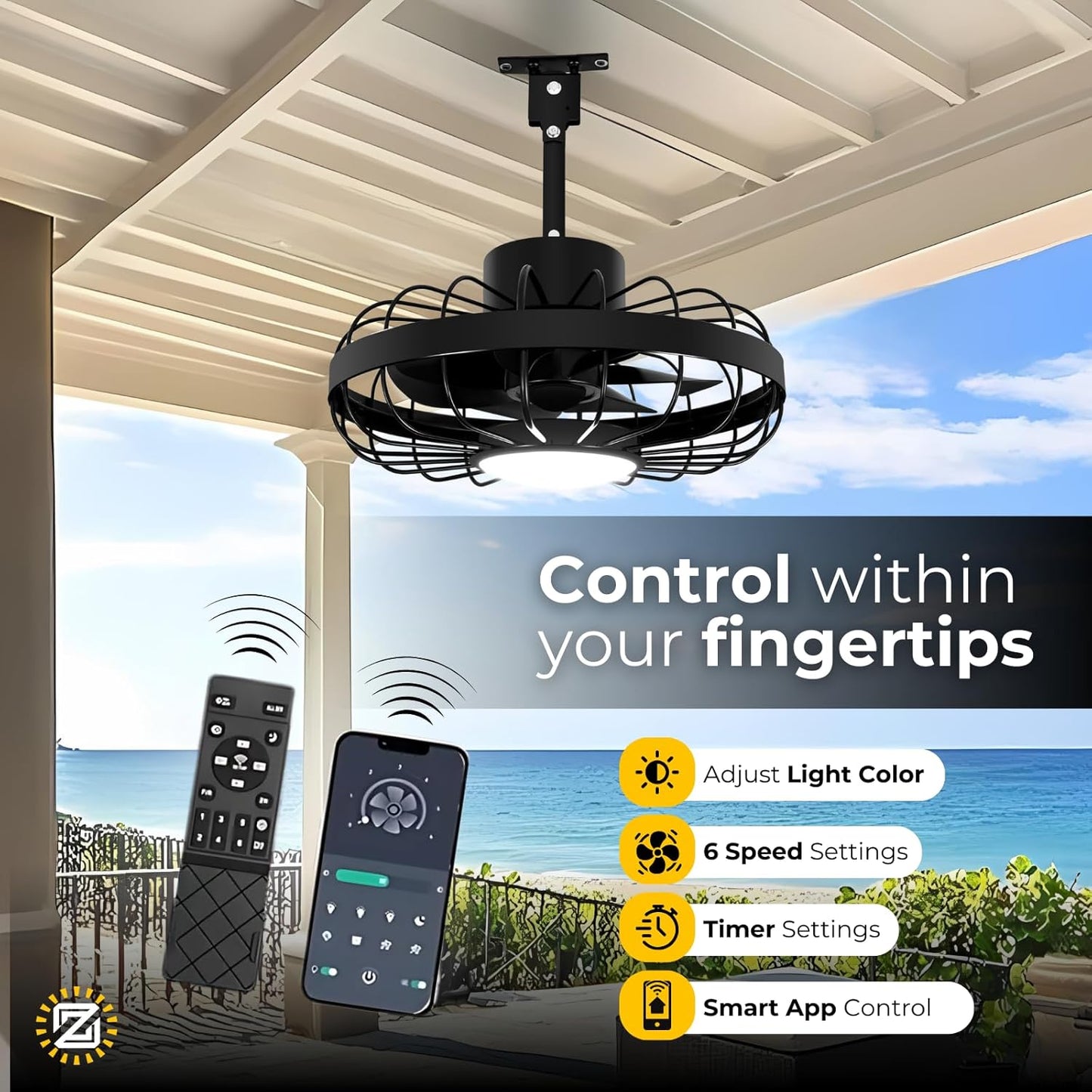 16' Outdoor Ceiling Fan with Lights for Patios, Gazebo and Pergola, Plug in Ceiling Fan w/ Remote Control, Waterproof