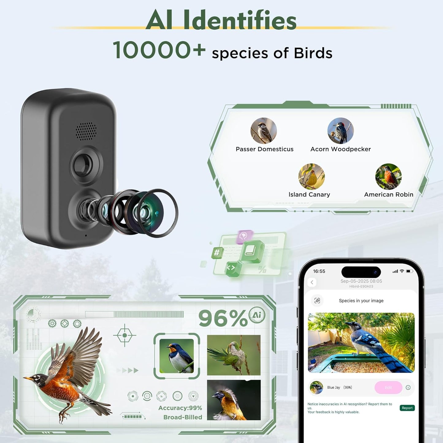 4K HD Smart Bird Feeder with Camera Solar Powered, Auto Capture Bird Video, Real-time Notifications & Live Streaming