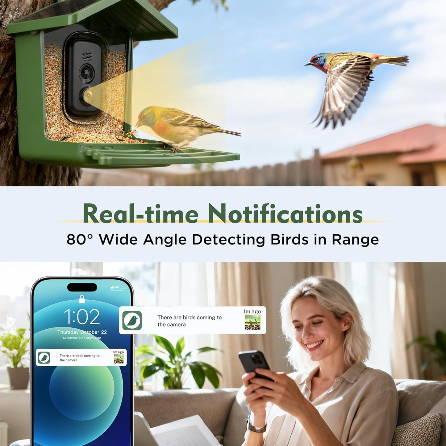 4K HD Smart Bird Feeder with Camera Solar Powered, Auto Capture Bird Video, Real-time Notifications & Live Streaming