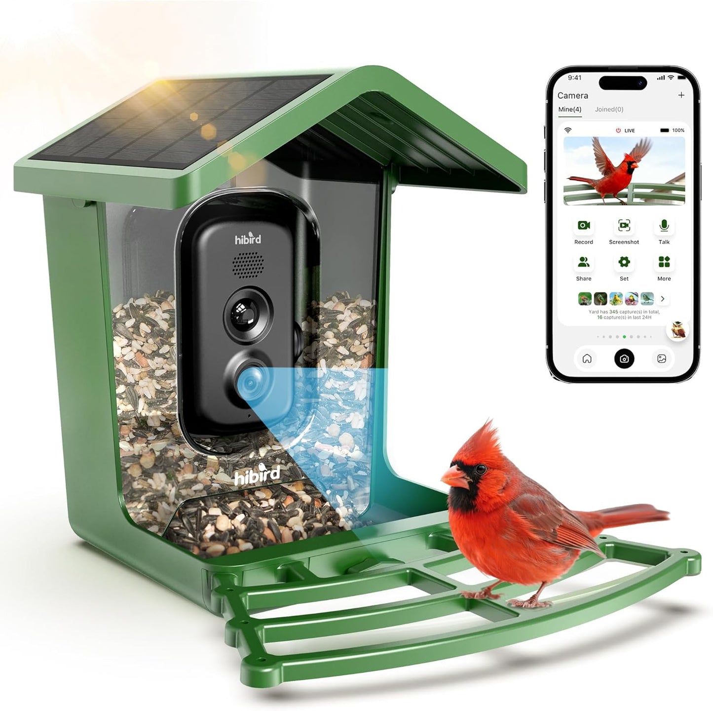 4K HD Smart Bird Feeder with Camera Solar Powered, Auto Capture Bird Video, Real-time Notifications & Live Streaming