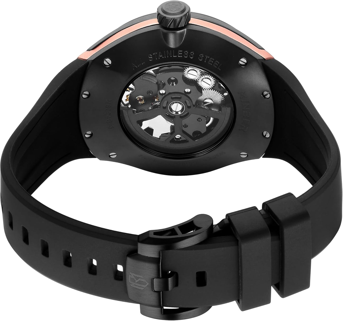 44mm Automatic Mechanical Watches for Men, Skeleton 30M Waterproof Design, Transparent Front