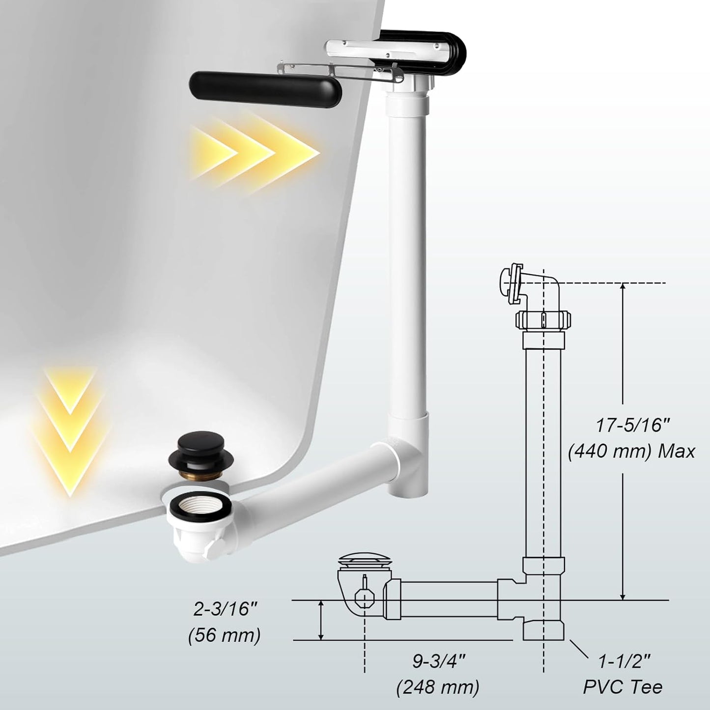Slotted Overflow Bath Drain with Toe-Tap Stopper, Easy Installation, Matte Black