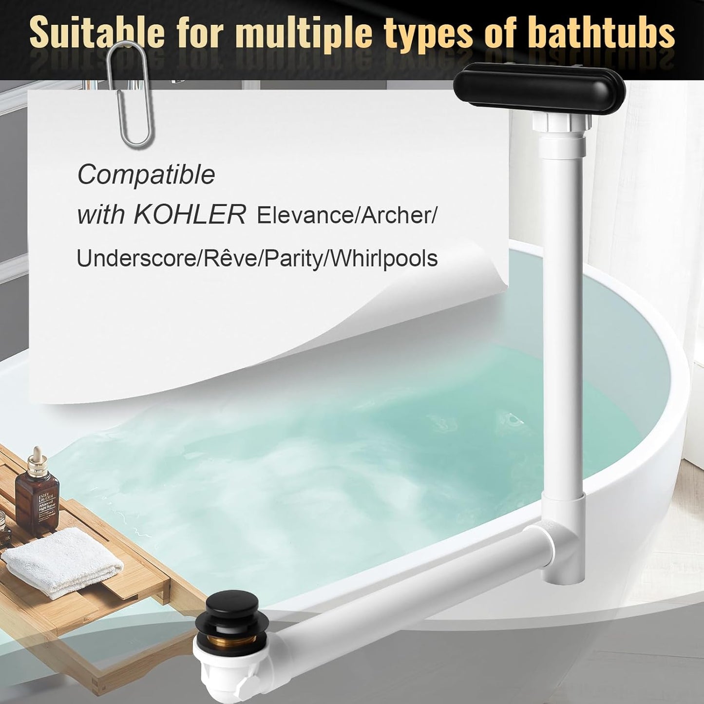 Slotted Overflow Bath Drain with Toe-Tap Stopper, Easy Installation, Matte Black