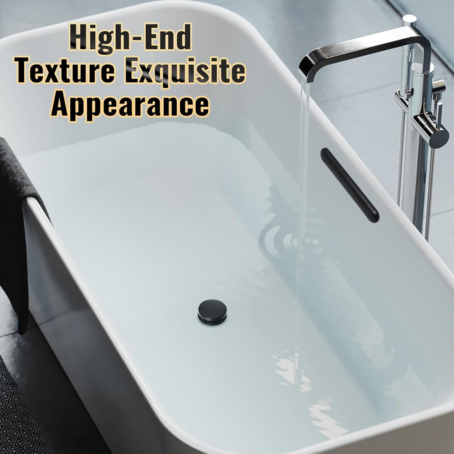 Slotted Overflow Bath Drain with Toe-Tap Stopper, Easy Installation, Matte Black