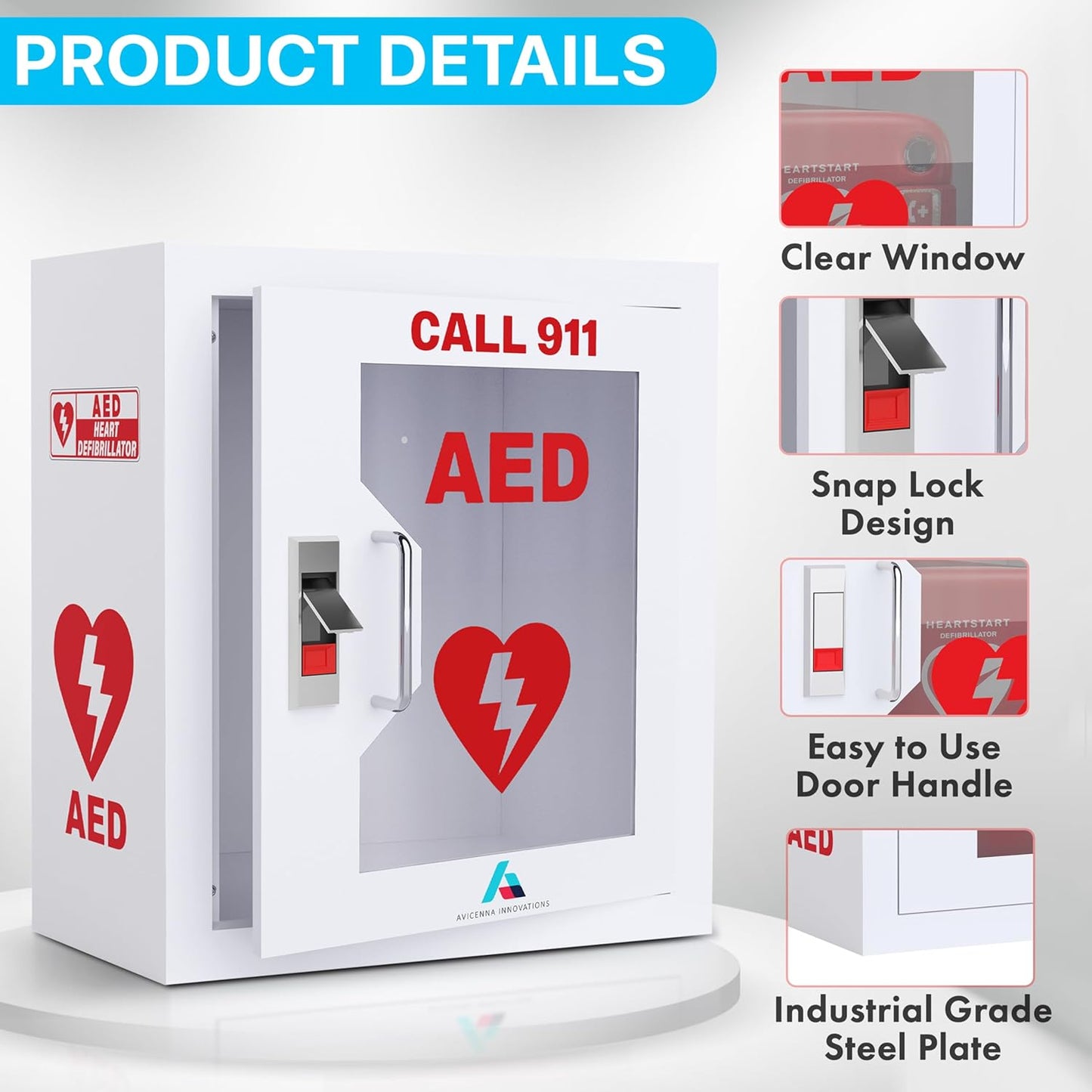 All-in-One AED Cabinet Kit – Wall-Mounted Steel, Storage Box w/ Snaplock, Signage, Inspection Tags & Security Seals
