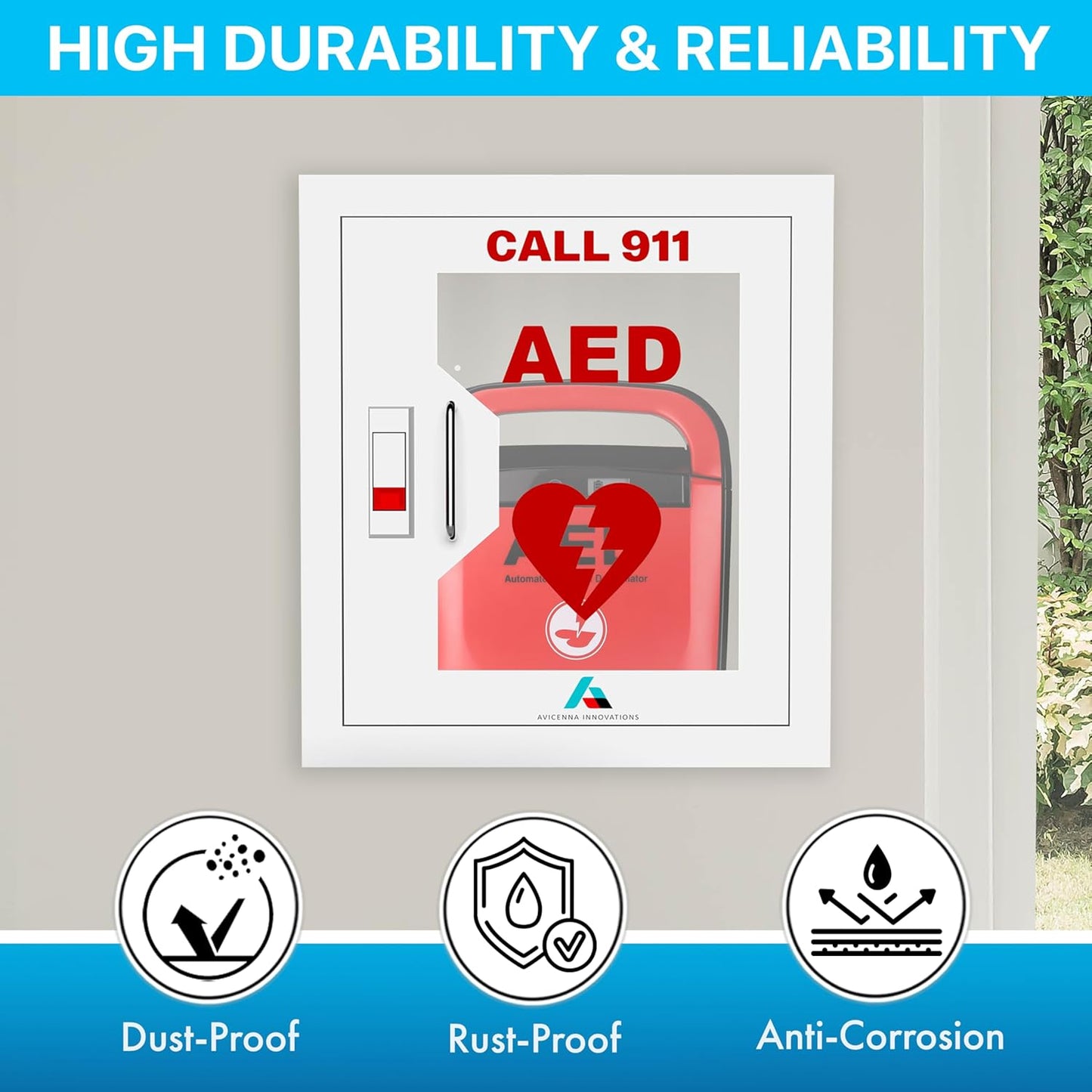 All-in-One AED Cabinet Kit – Wall-Mounted Steel, Storage Box w/ Snaplock, Signage, Inspection Tags & Security Seals
