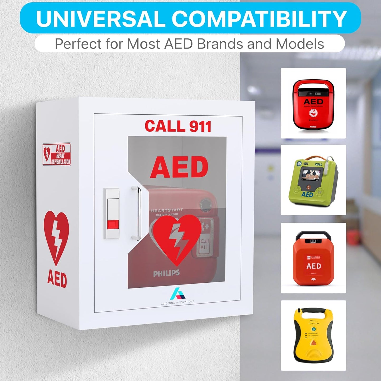 All-in-One AED Cabinet Kit – Wall-Mounted Steel, Storage Box w/ Snaplock, Signage, Inspection Tags & Security Seals