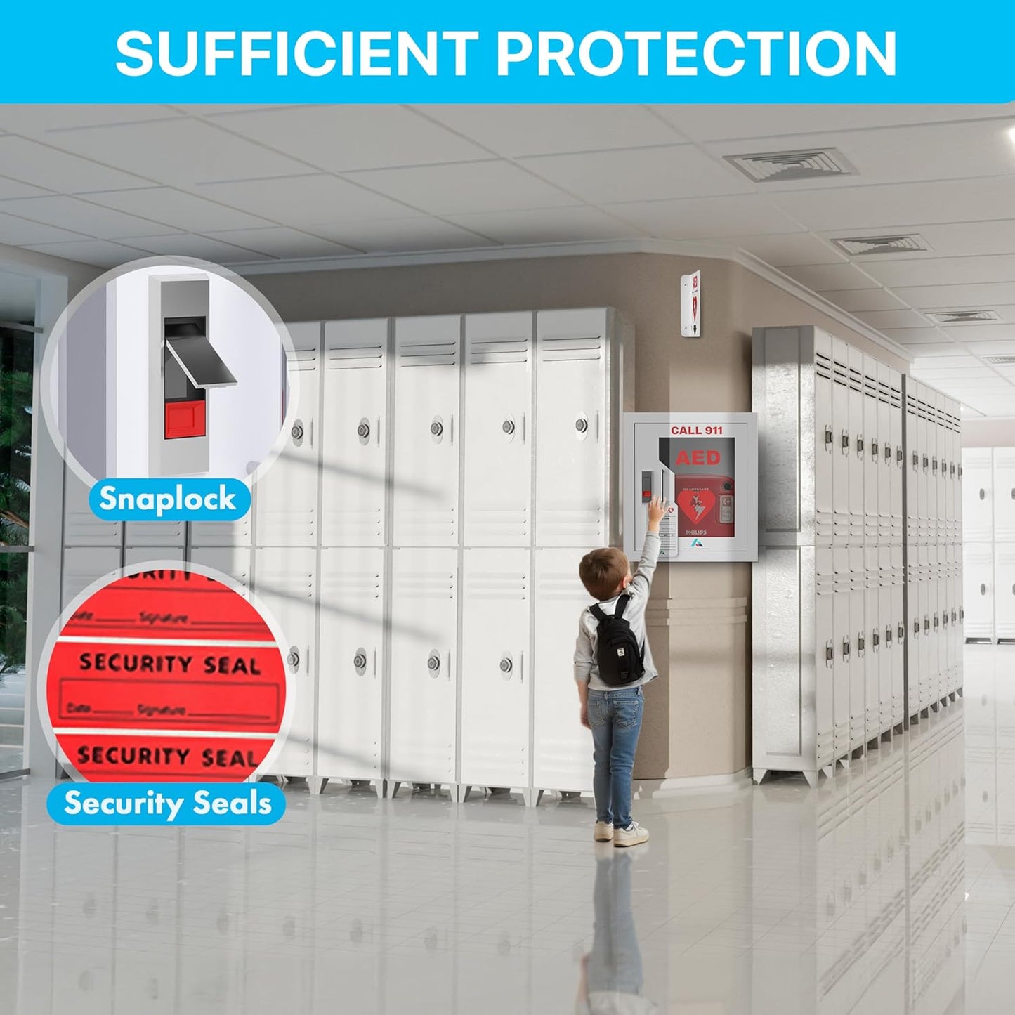 All-in-One AED Cabinet Kit – Wall-Mounted Steel, Storage Box w/ Snaplock, Signage, Inspection Tags & Security Seals