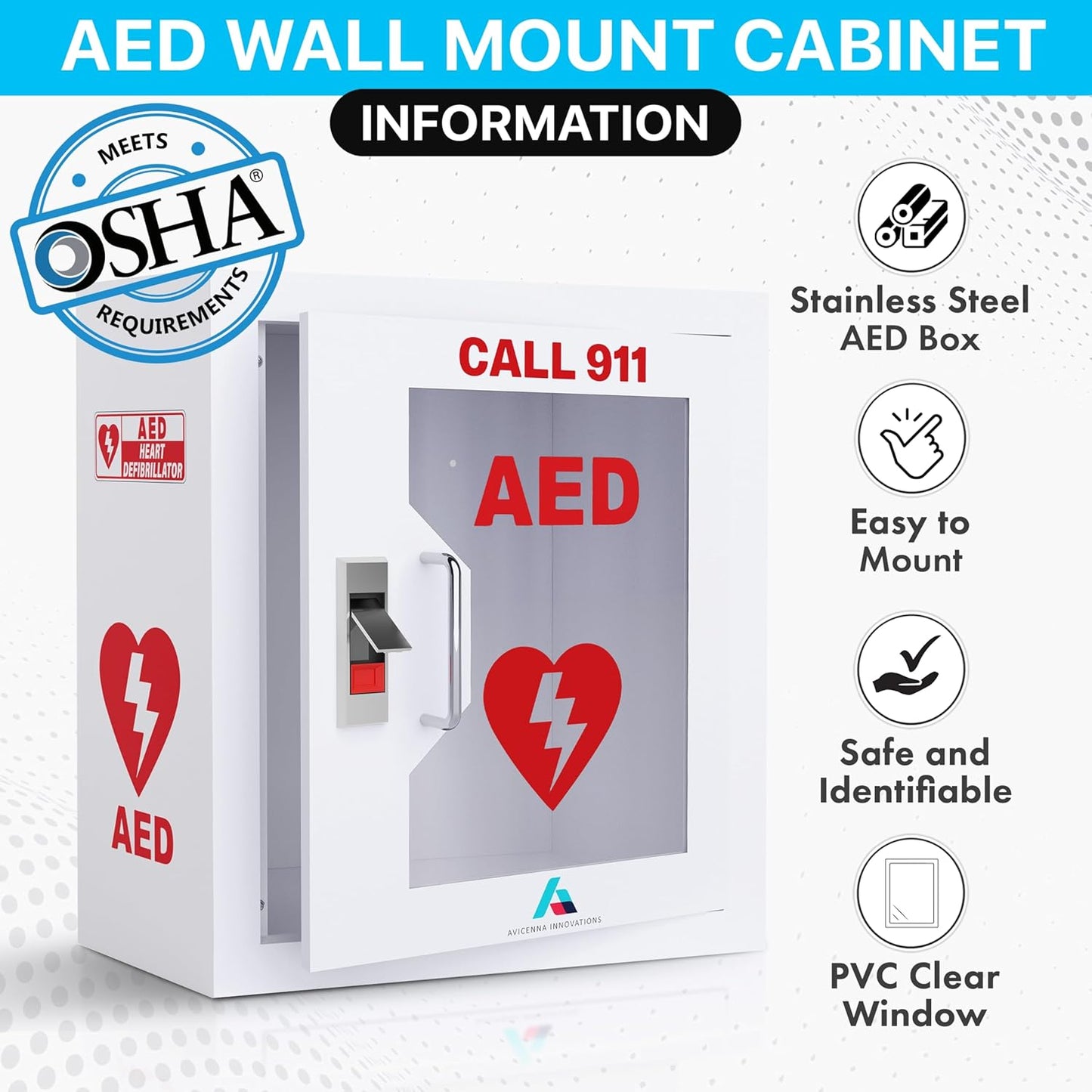 All-in-One AED Cabinet Kit – Wall-Mounted Steel, Storage Box w/ Snaplock, Signage, Inspection Tags & Security Seals