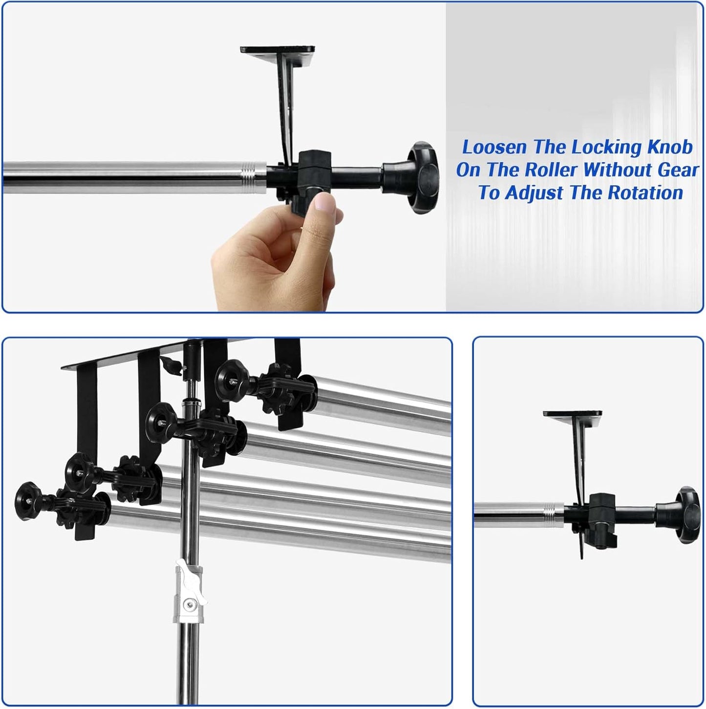 Photo Backdrop 4 Roller Support System, 118' Stainless Steel Crossbars Manual Backdrop, Stand, Wall, Ceiling
