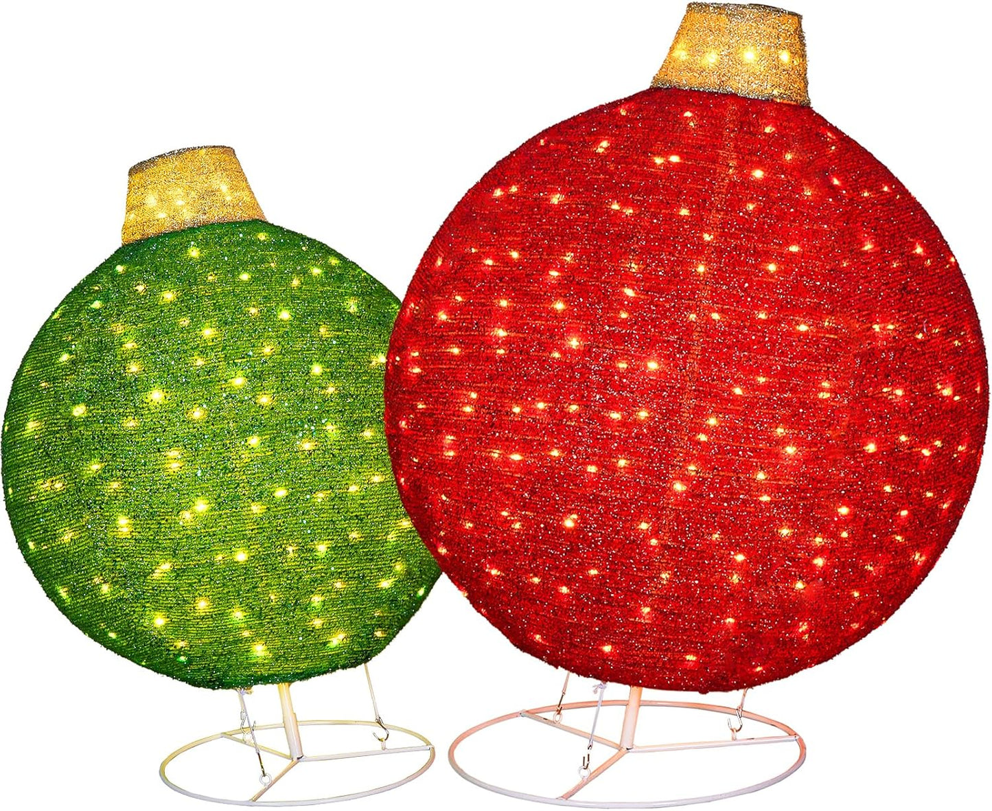 2 Pack 30' & 24' Pop-Up Iron Christmas Ornament Set, 350 Warm White LEDs with UL Transformer, 8 light functions