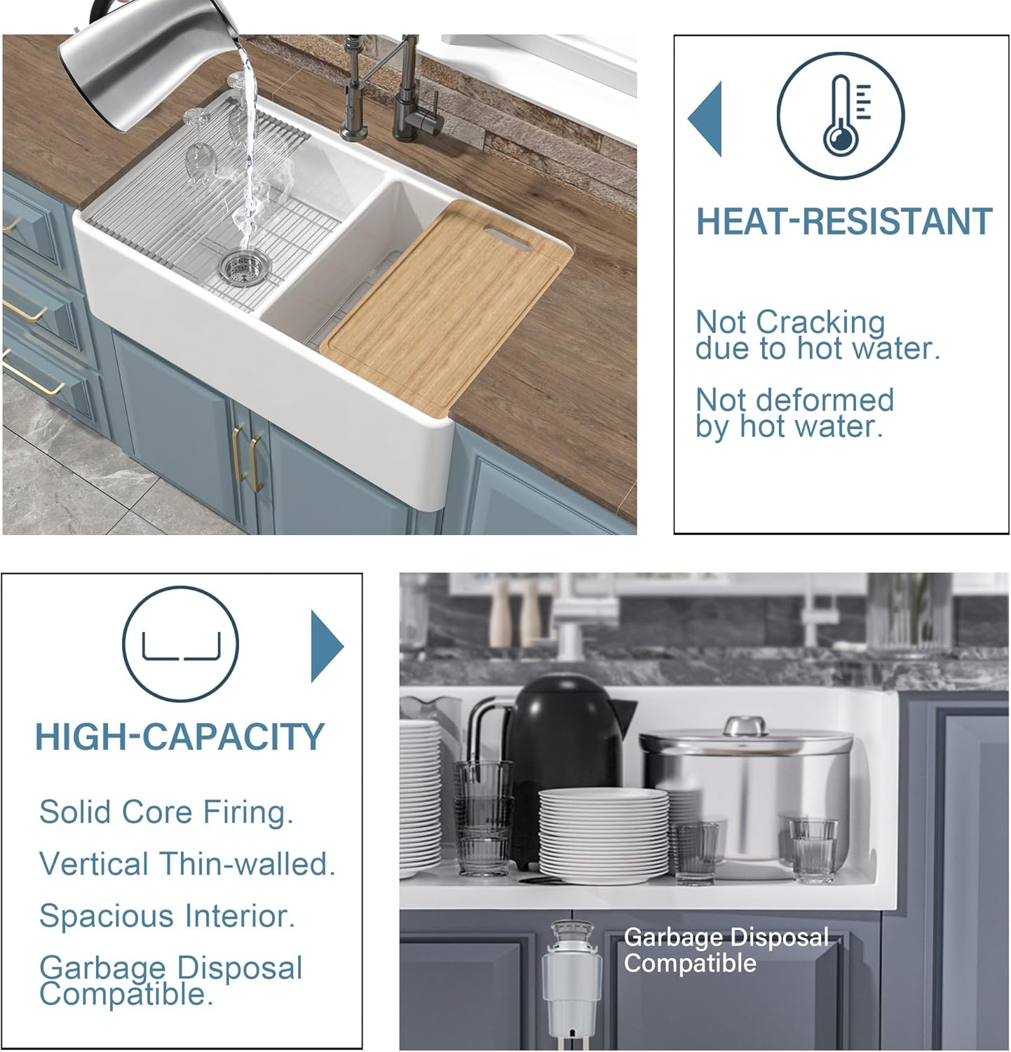 Double Bowl Farmhouse Sink Workstation White 33' x 20', Firecaly Apron Front Undermount Farm Sink Reversible