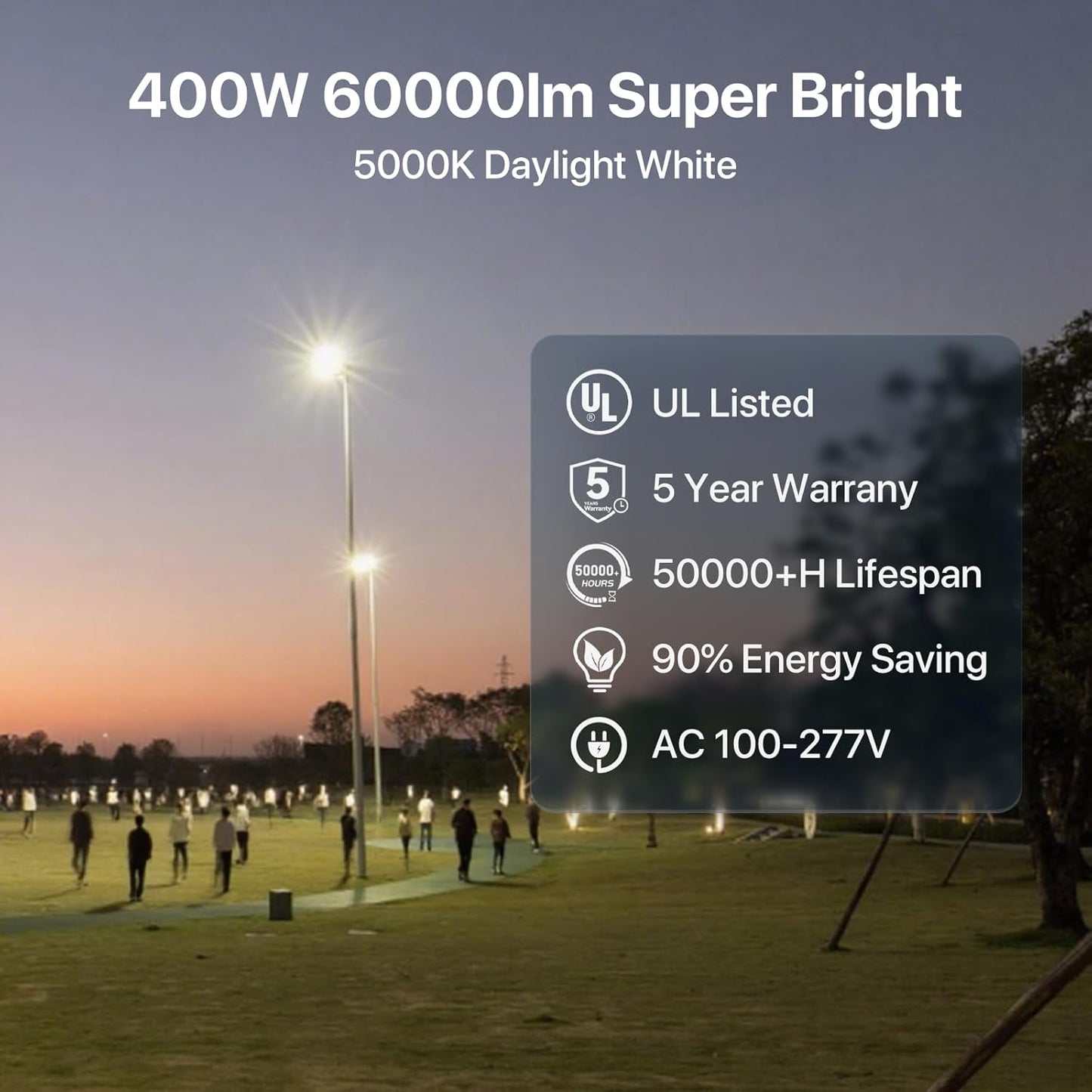 LED Parking Lot Lights Outdoor - 400W 60000lm UL, 5000K Slip Fitter Mount LED Pole Light