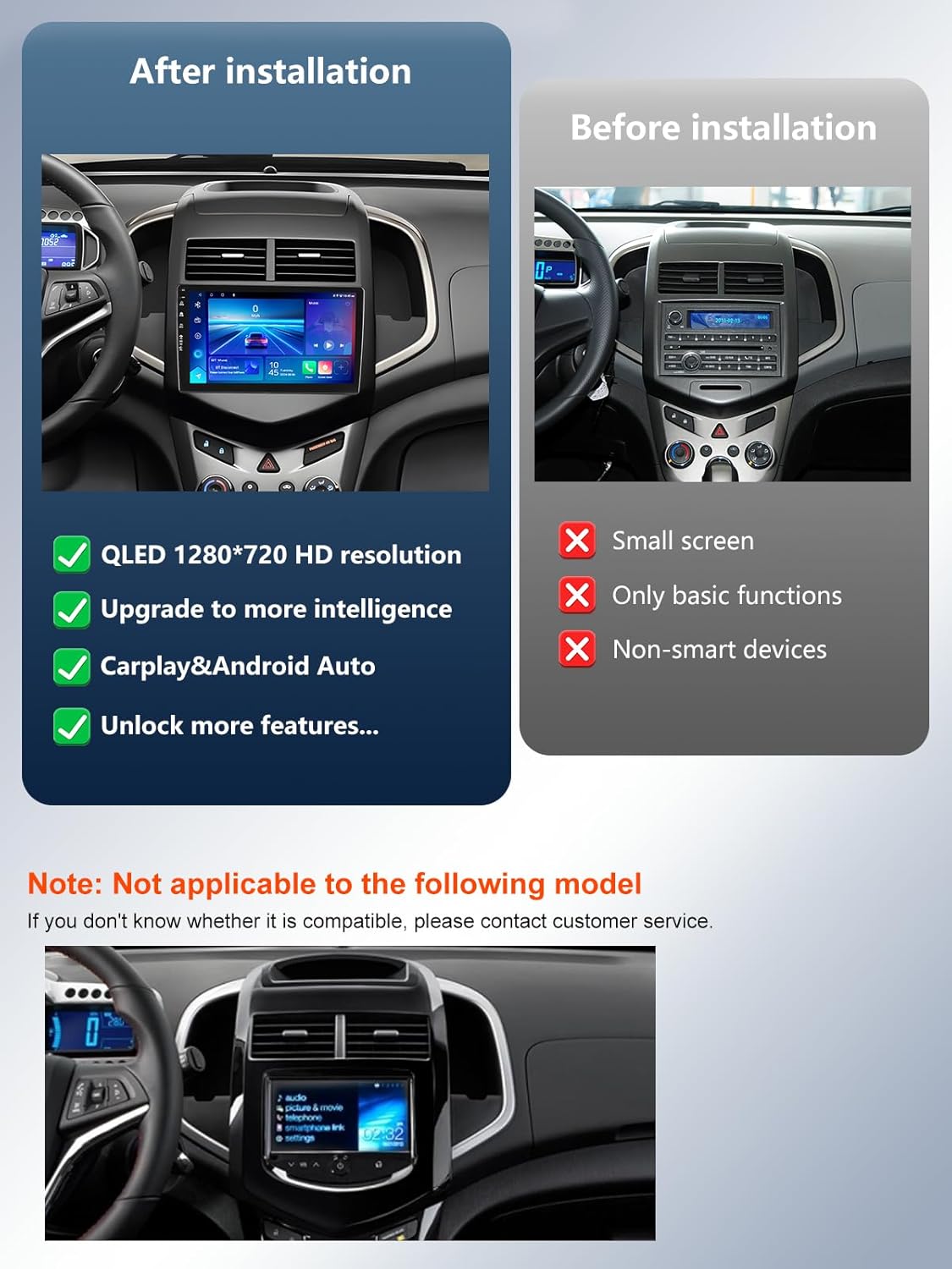 Car Radio for Chevy Sonic Aveo 2011-2015, Android13, Wireless CarPlay/Android Auto/Touch Screen/GPS