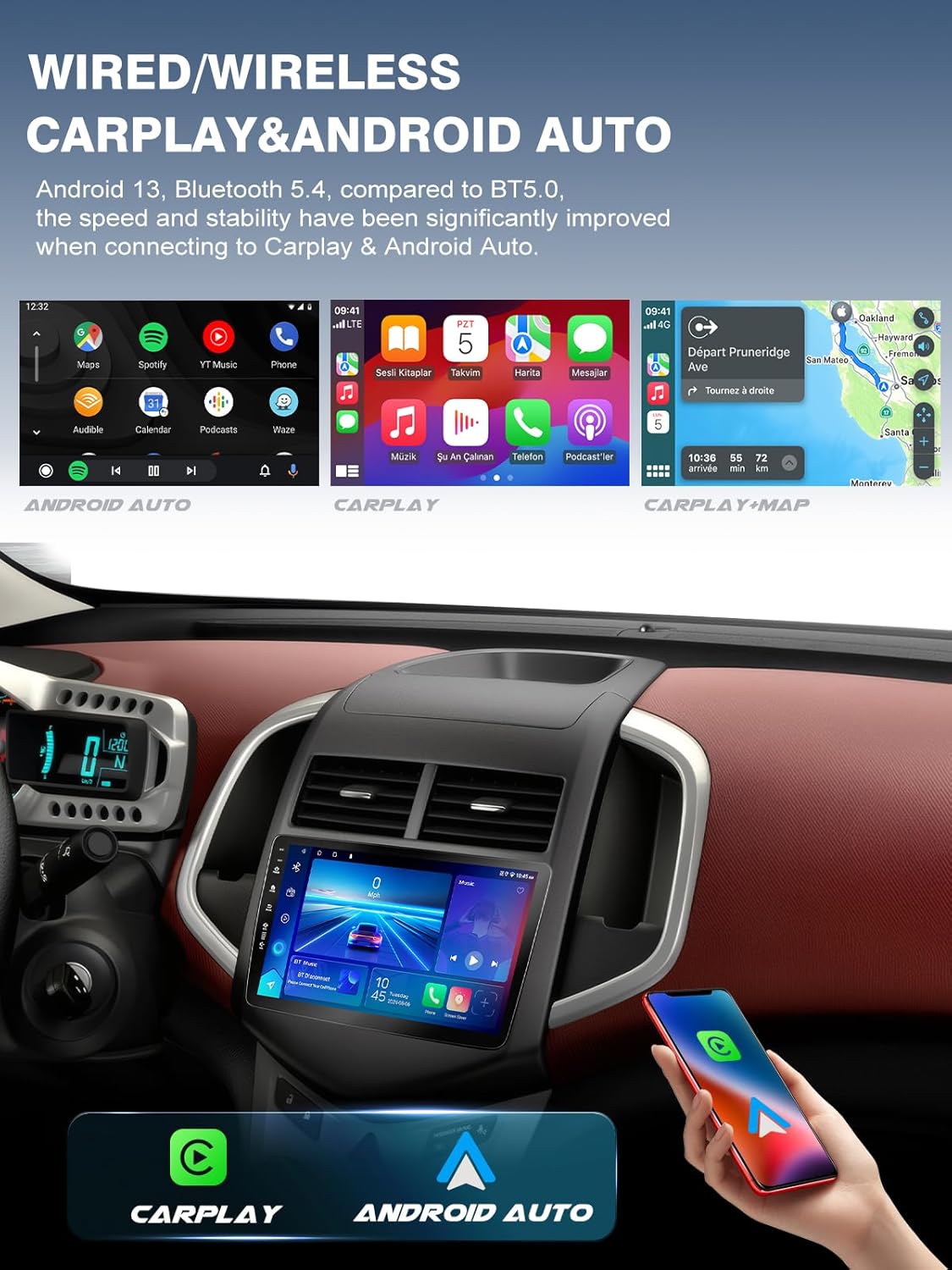 Car Radio for Chevy Sonic Aveo 2011-2015, Android13, Wireless CarPlay/Android Auto/Touch Screen/GPS