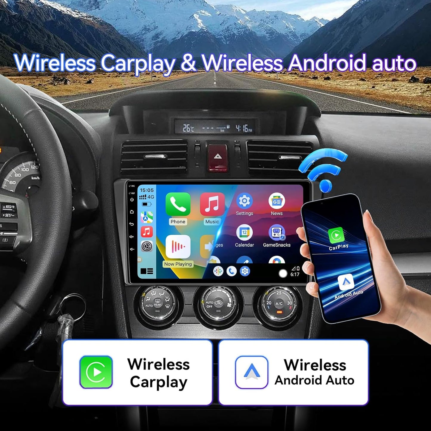 Car Radio Compatible w/ Subaru Forester WRX Impreza 2013-2015, 9' Touch Screen w/ Wireless CarPlay Android