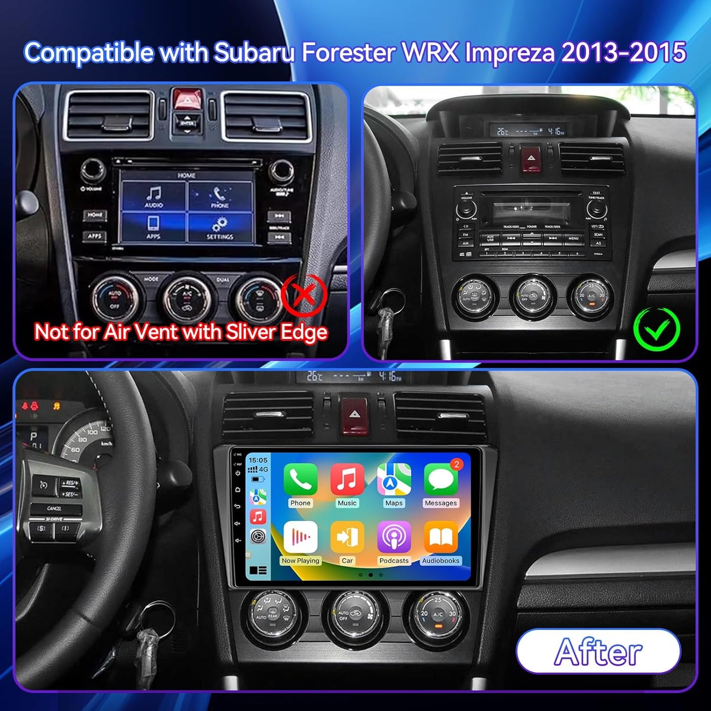 Car Radio Compatible w/ Subaru Forester WRX Impreza 2013-2015, 9' Touch Screen w/ Wireless CarPlay Android