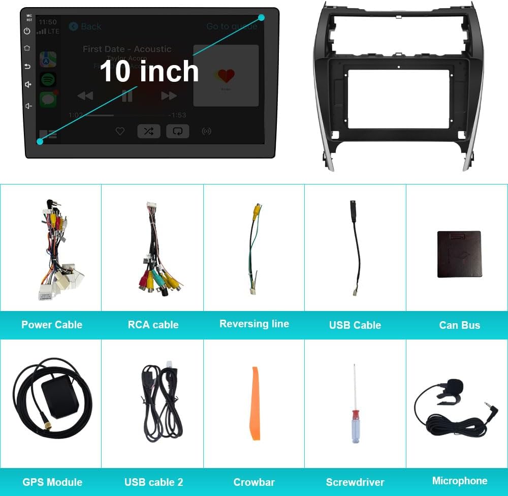 Car Radio Compatible for Toyota Camry 2012-2014, 10' Touch Screen, Support SWC, Wireless CarPlay Android