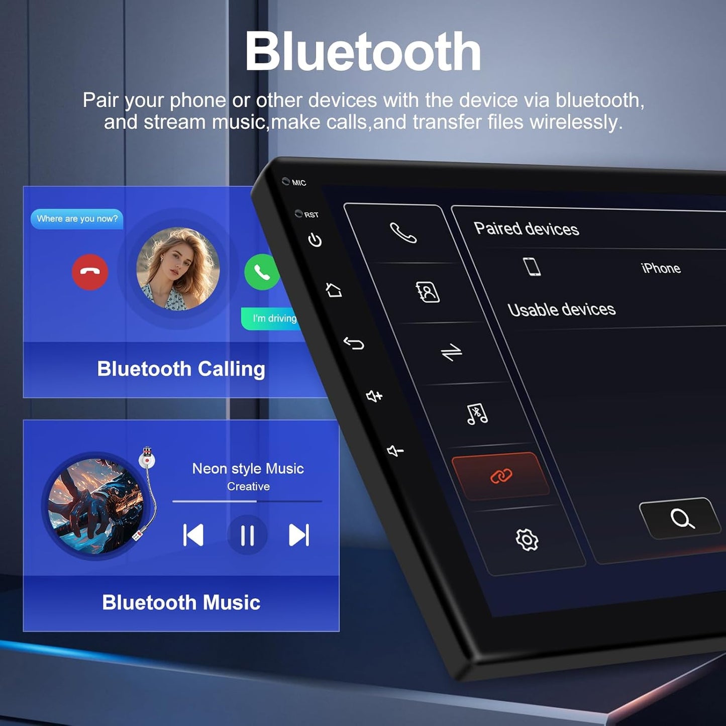 Car Radio for 2+32G Ford Transit 2013-2019, 9'' Touchscreen Car Stereo with Carplay/Android Auto Backup Camera