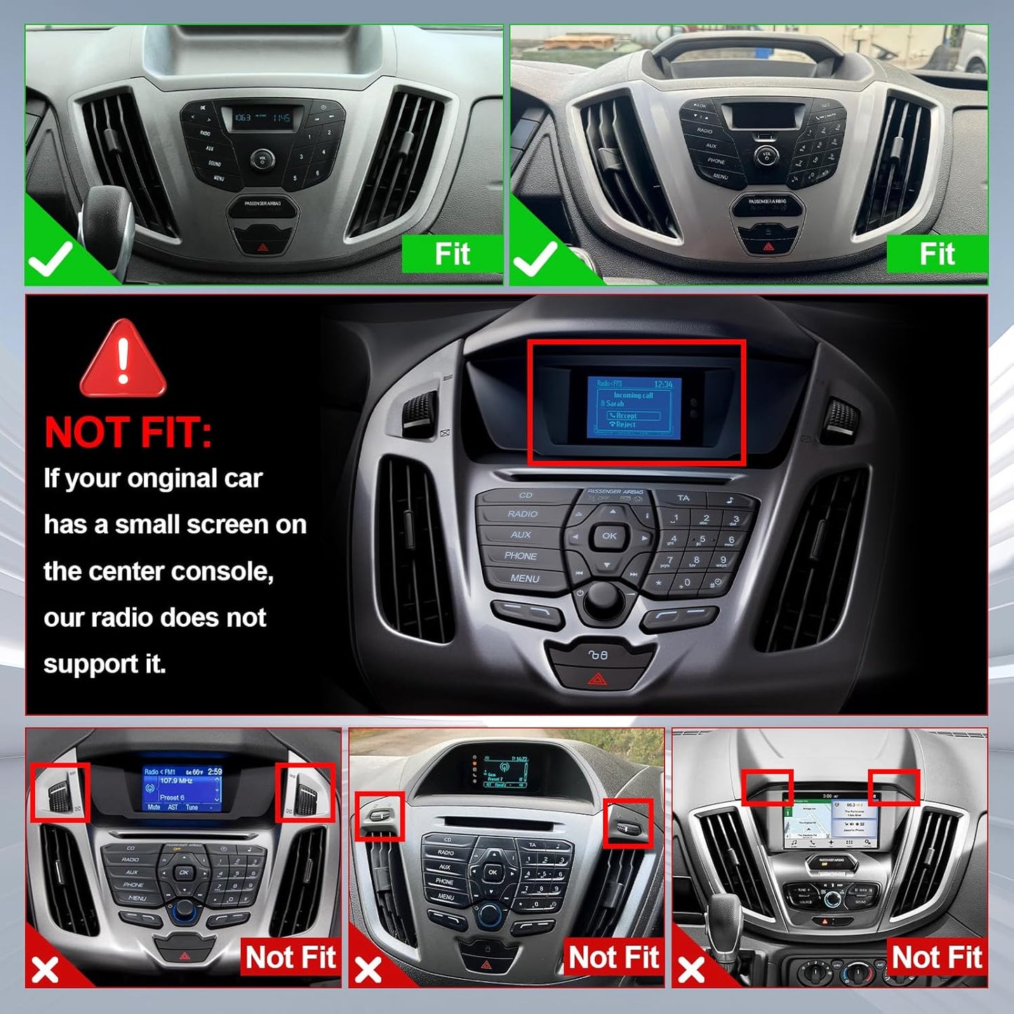 Car Radio for 2+32G Ford Transit 2013-2019, 9'' Touchscreen Car Stereo with Carplay/Android Auto Backup Camera