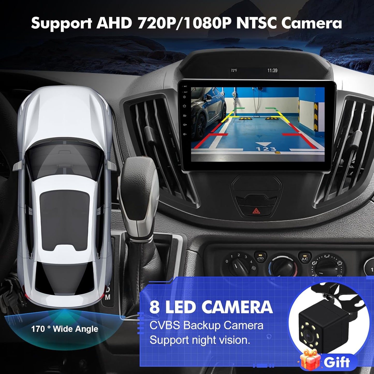 Car Radio for 2+32G Ford Transit 2013-2019, 9'' Touchscreen Car Stereo with Carplay/Android Auto Backup Camera