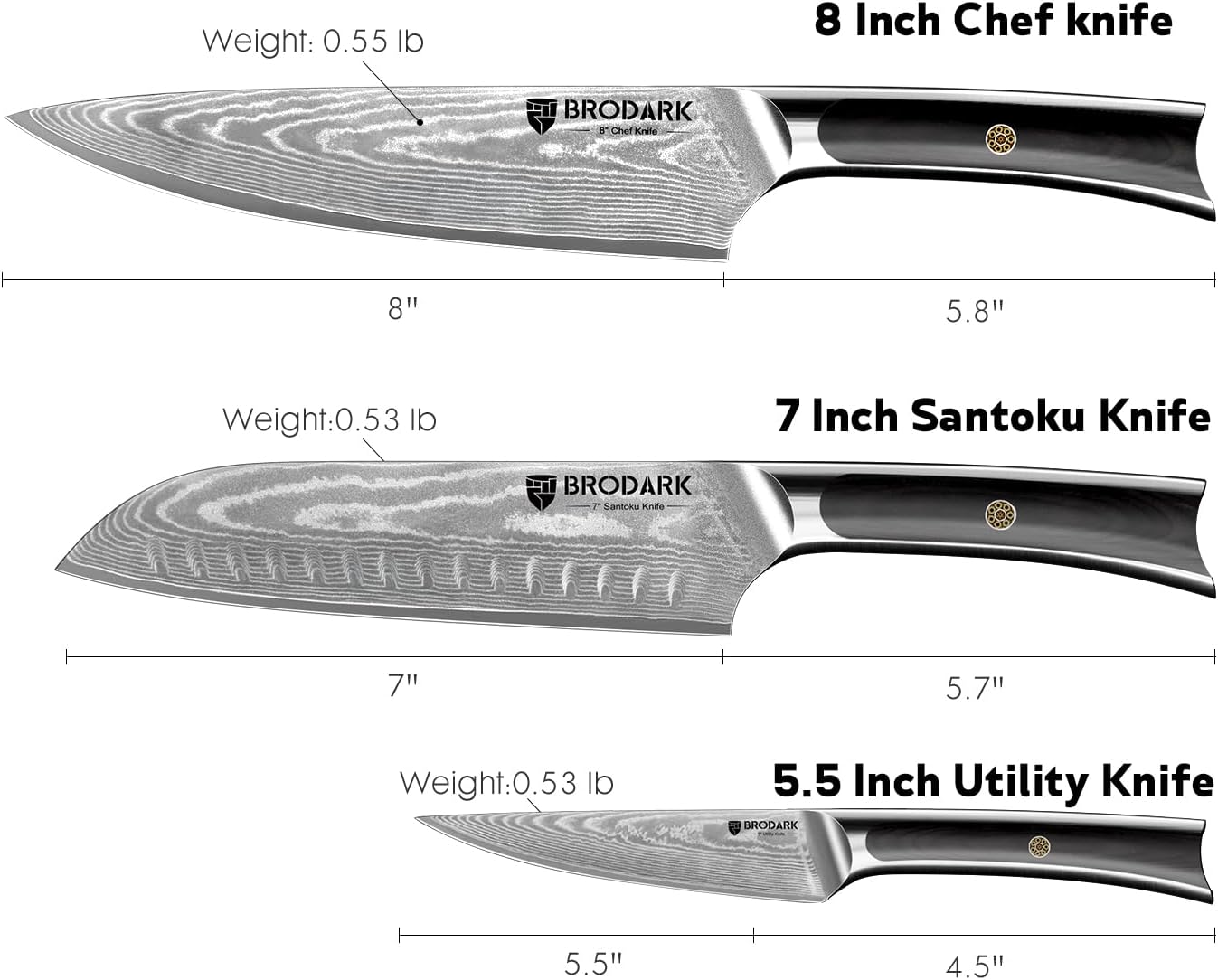 Damascus Chef Knife 3 PCS, VG10 Steel Full Tang Sharp Professional Chef Knife Set, Ergonomic Wooden Handle