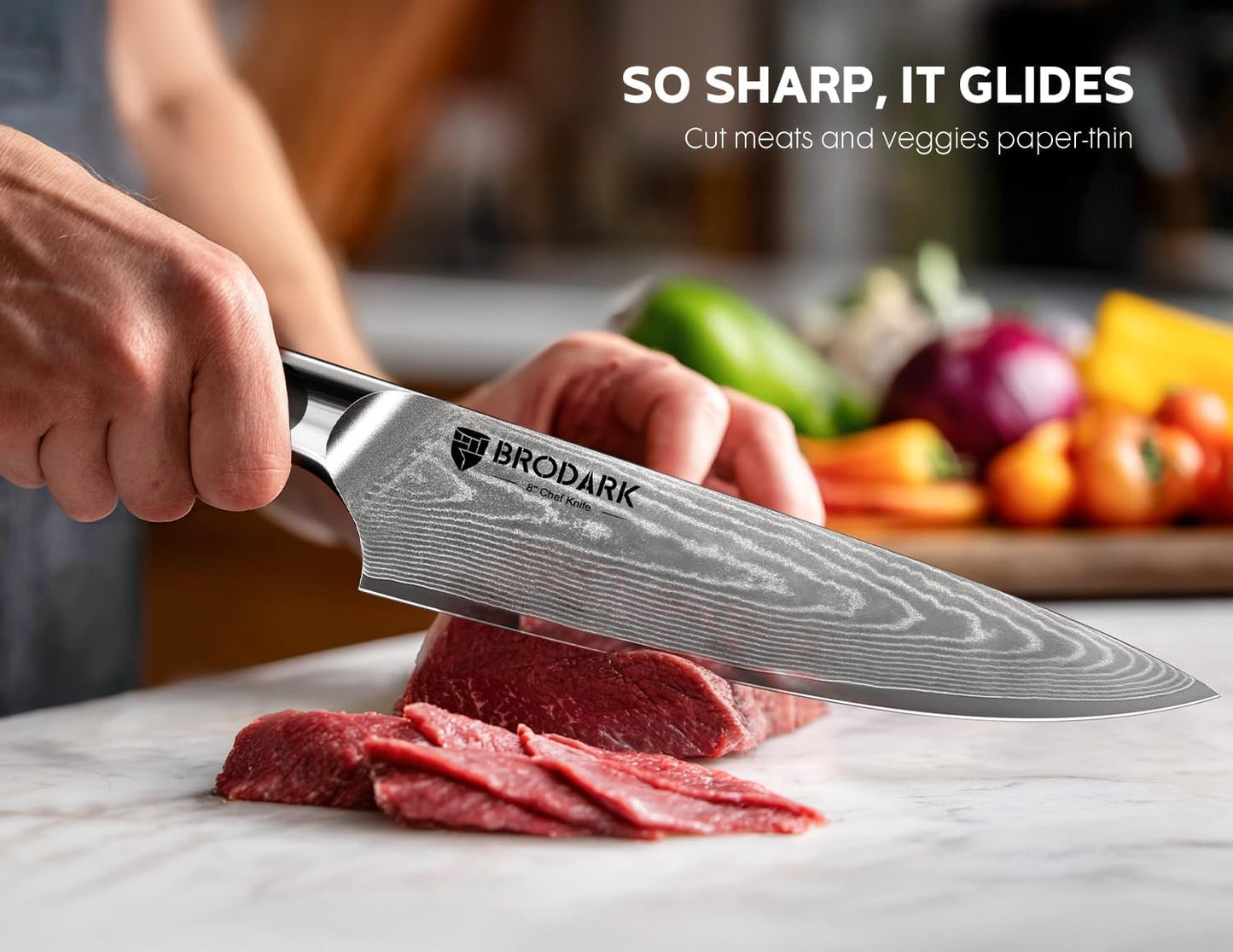 Damascus Chef Knife 3 PCS, VG10 Steel Full Tang Sharp Professional Chef Knife Set, Ergonomic Wooden Handle