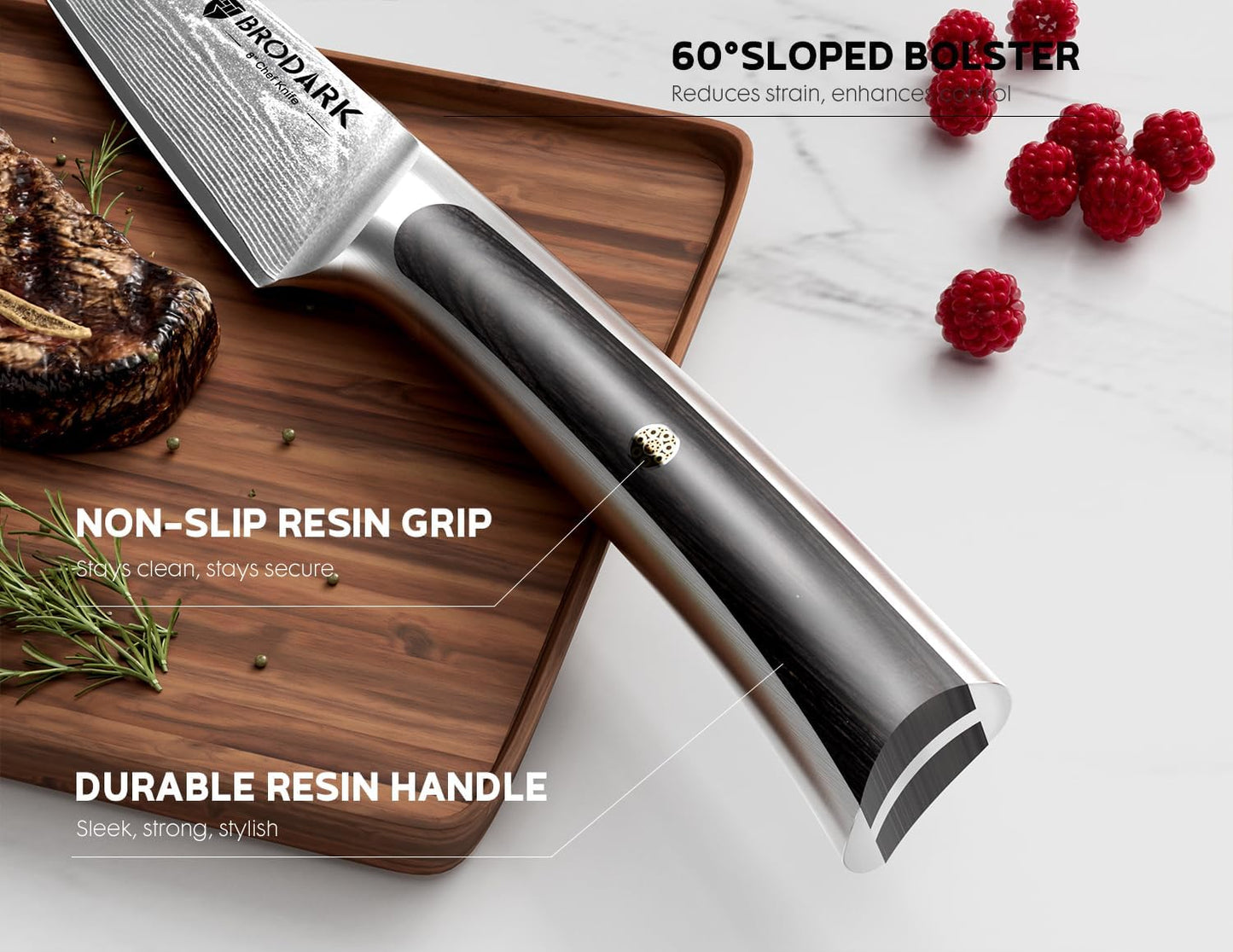 Damascus Chef Knife 3 PCS, VG10 Steel Full Tang Sharp Professional Chef Knife Set, Ergonomic Wooden Handle