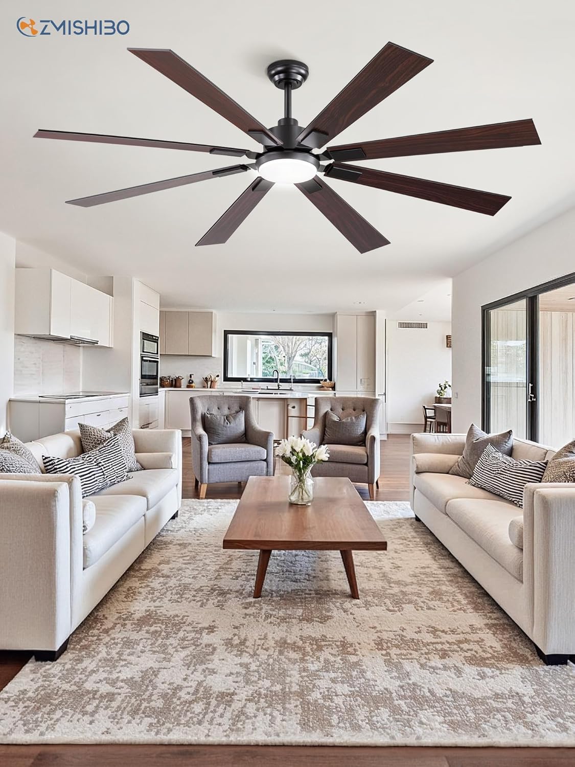 65 Inch Ceiling Fans with Lights and Remote, Black Large Ceiling Fan with 3000-6000K Dimmable, 6 Speeds