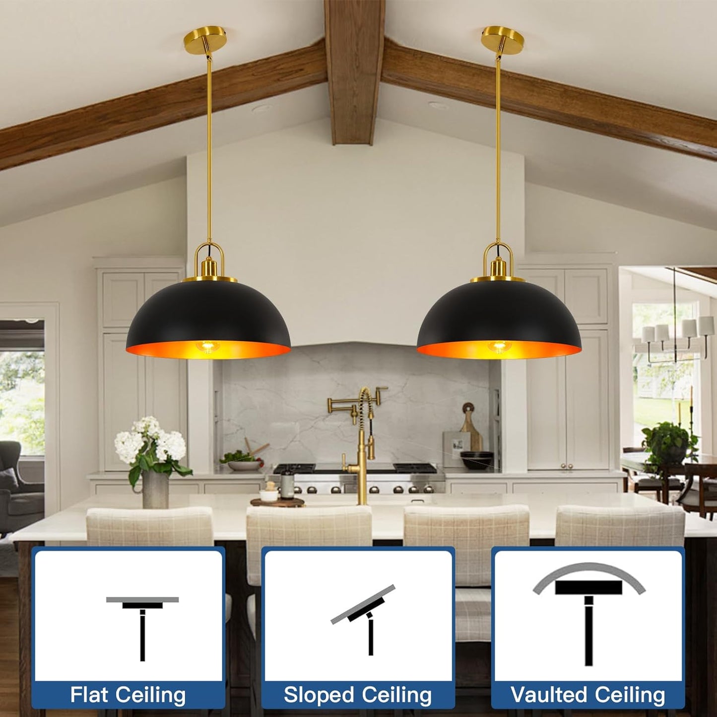 15.7-inch Pull-Down Large Modern Industrial Retro Dome Ceiling Pendant Light, Classic Country Farmhouse Style