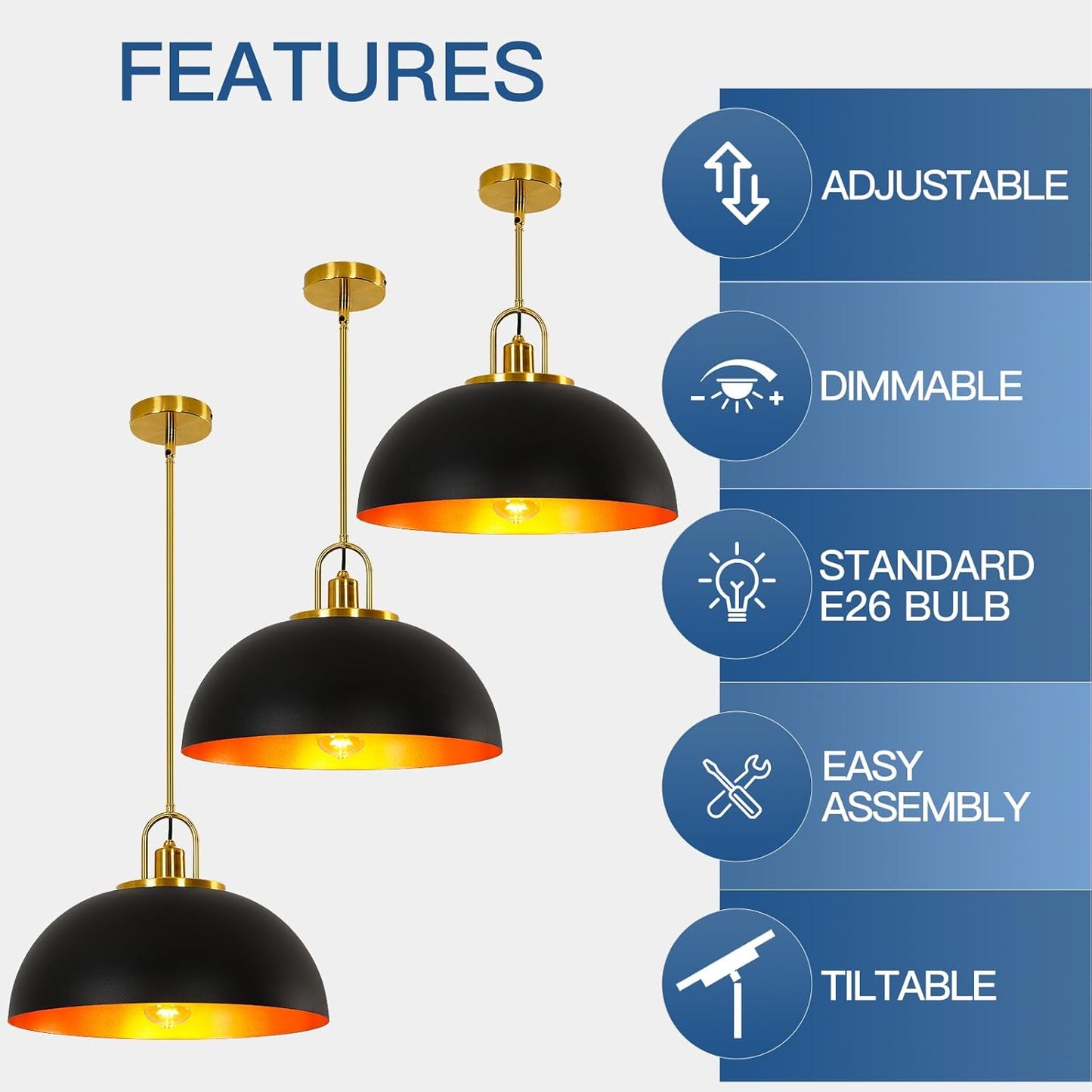 15.7-inch Pull-Down Large Modern Industrial Retro Dome Ceiling Pendant Light, Classic Country Farmhouse Style