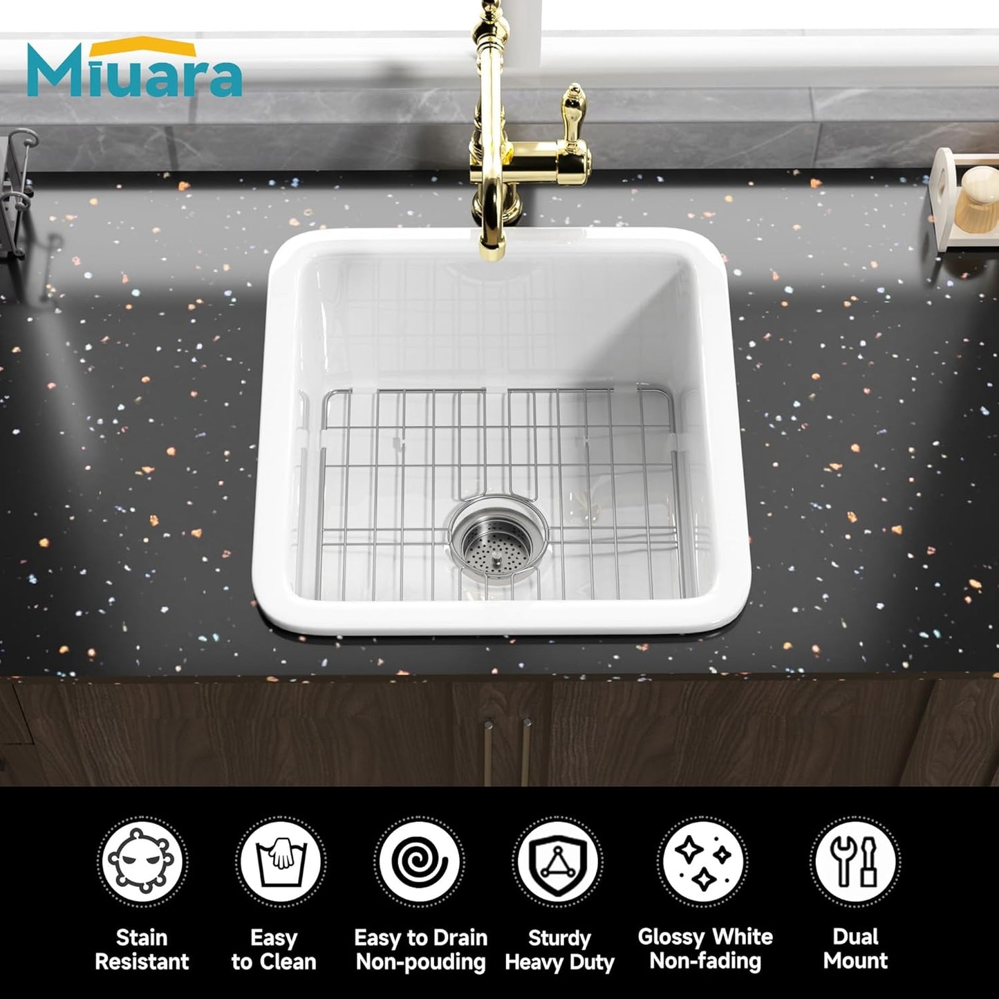 Small Fireclay Bar Sink Drop In 17.5 Inch, Dual Mount Heavy Duty White, White, NO Faucet Hole