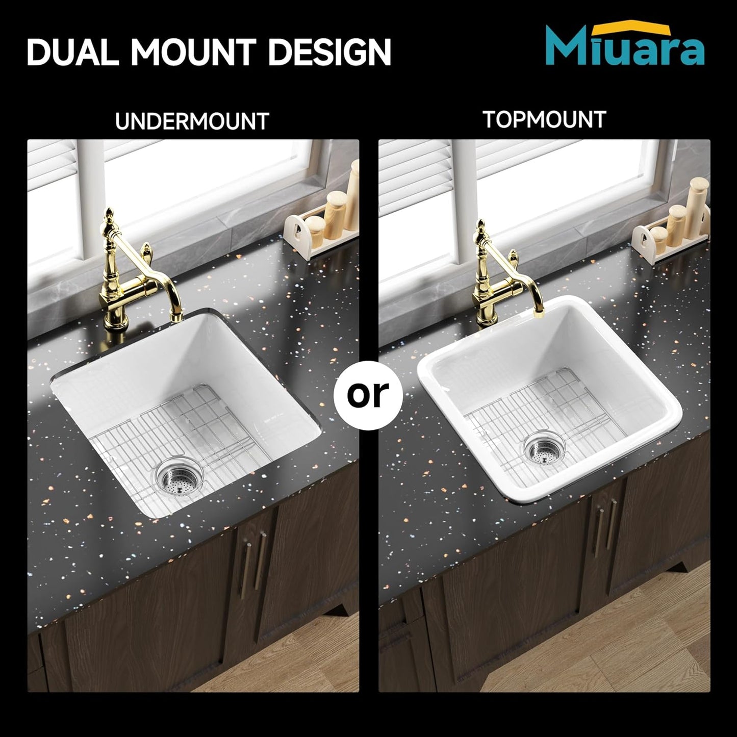 Small Fireclay Bar Sink Drop In 17.5 Inch, Dual Mount Heavy Duty White, White, NO Faucet Hole