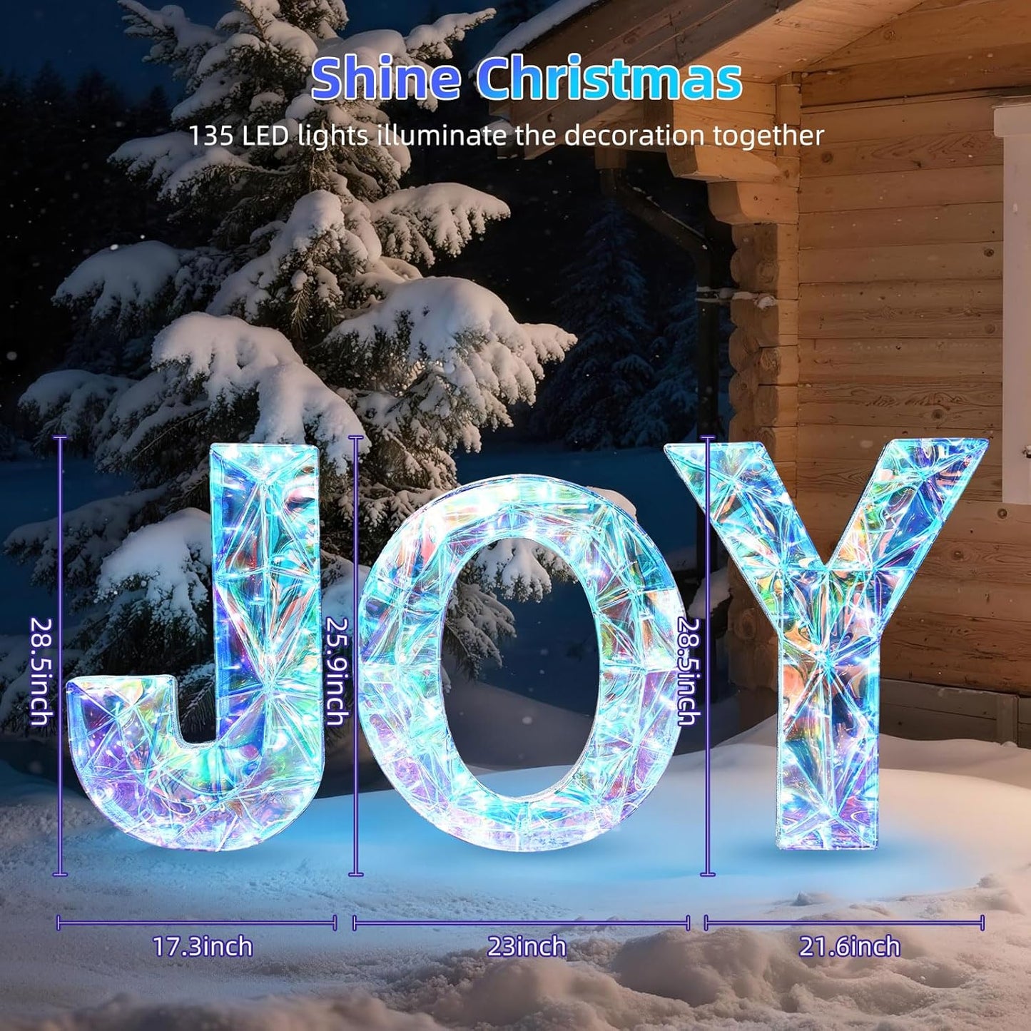 3-Piece Christmas Joy Yard Decoration, 3D Prismatic Lighted, 135 Lights, Ground Stakes