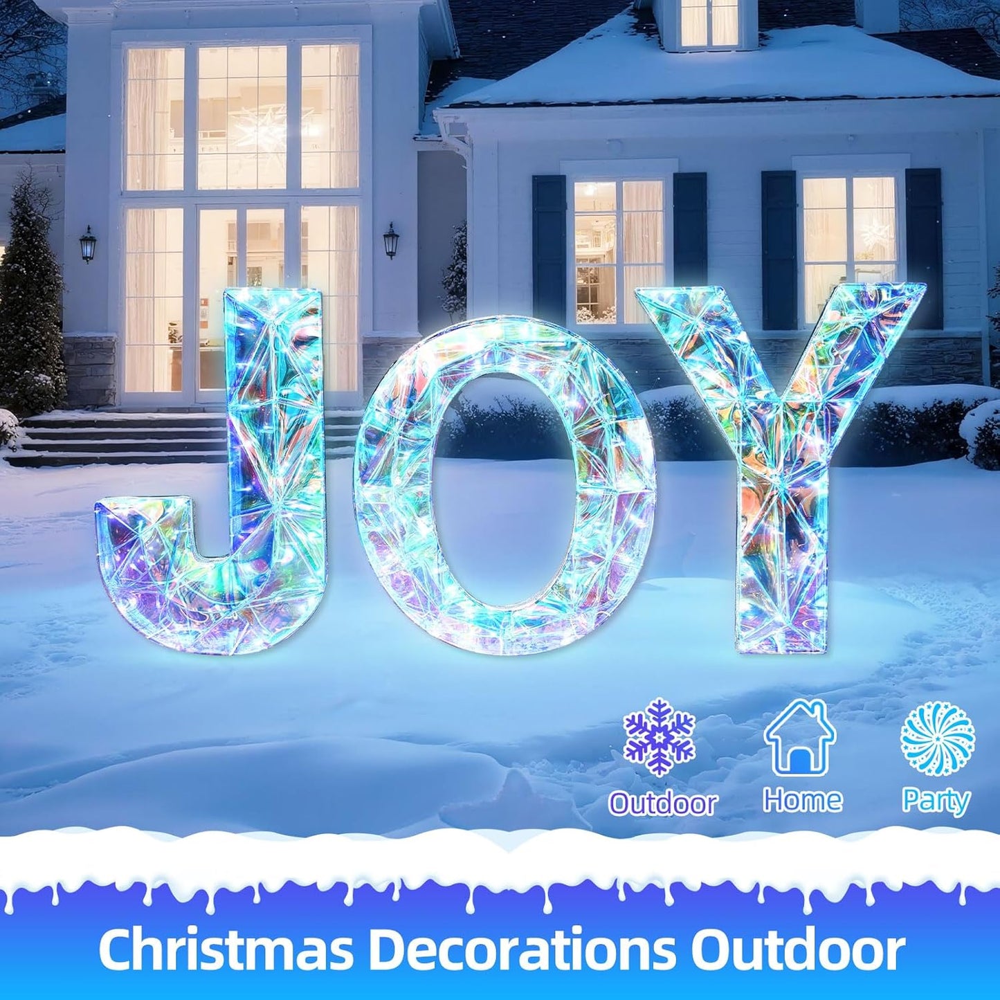 3-Piece Christmas Joy Yard Decoration, 3D Prismatic Lighted, 135 Lights, Ground Stakes
