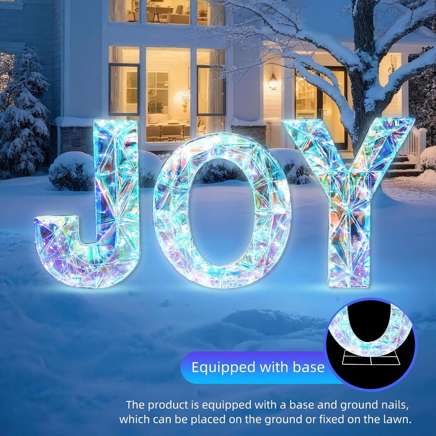 3-Piece Christmas Joy Yard Decoration, 3D Prismatic Lighted, 135 Lights, Ground Stakes