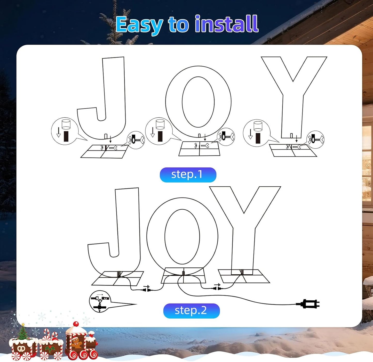 3-Piece Christmas Joy Yard Decoration, 3D Prismatic Lighted, 135 Lights, Ground Stakes