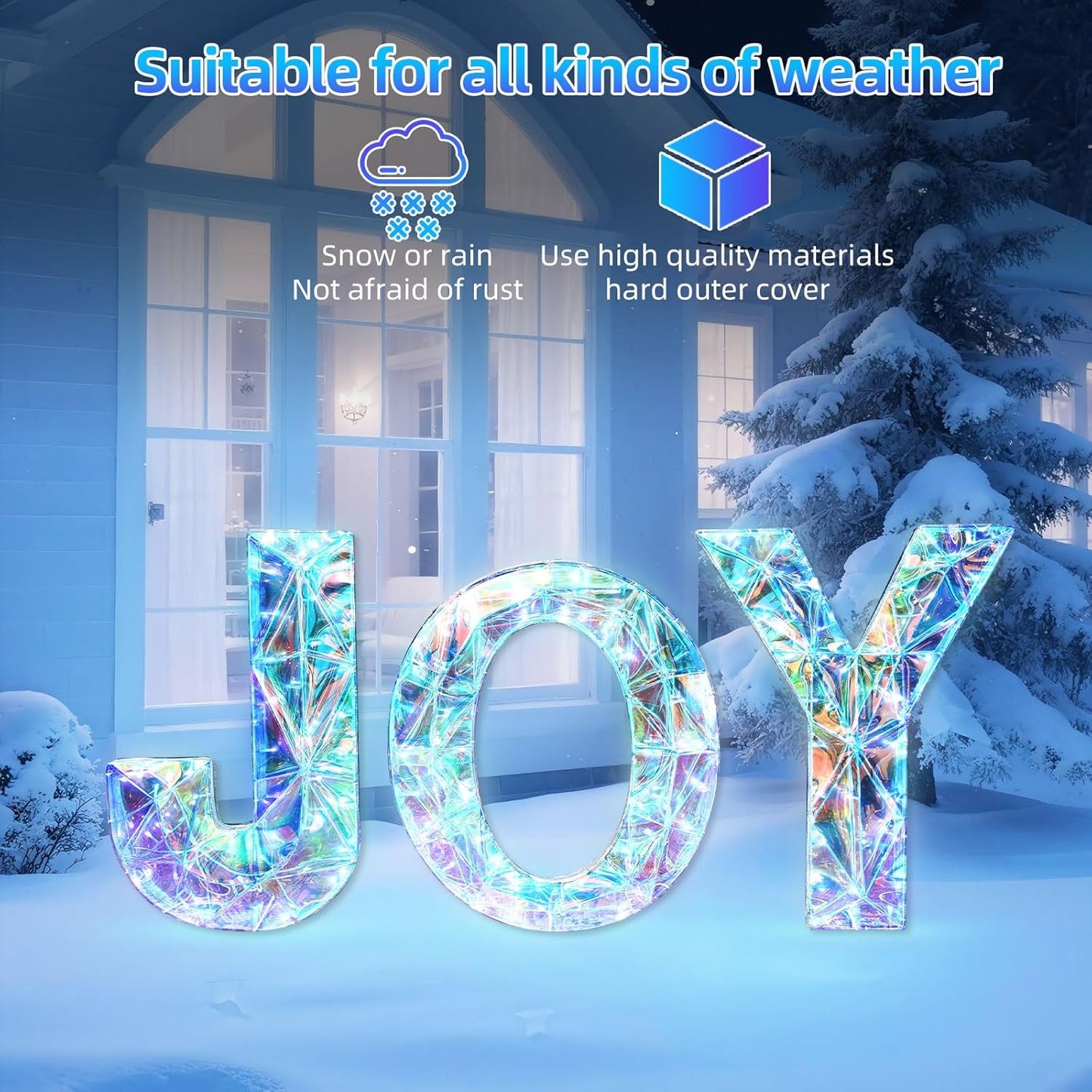 3-Piece Christmas Joy Yard Decoration, 3D Prismatic Lighted, 135 Lights, Ground Stakes