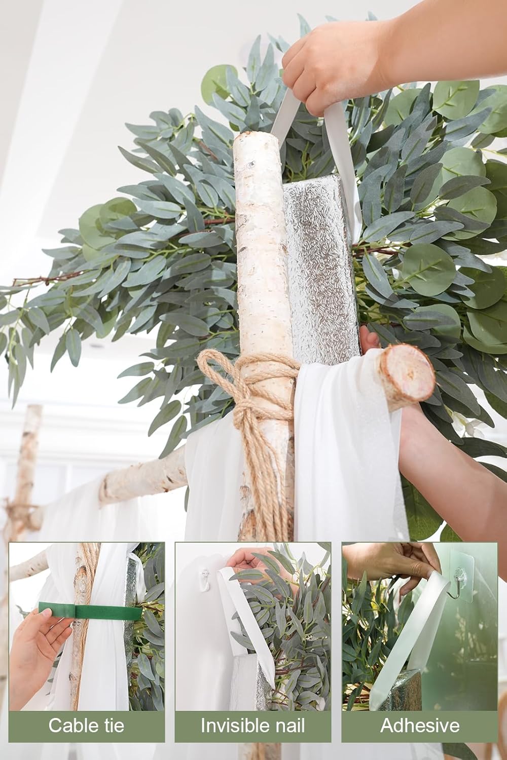 Deluxe Wedding Arch Flowers with Drapes Kit Pack of 4, 2pcs White Sage Hanging Silk Flowers