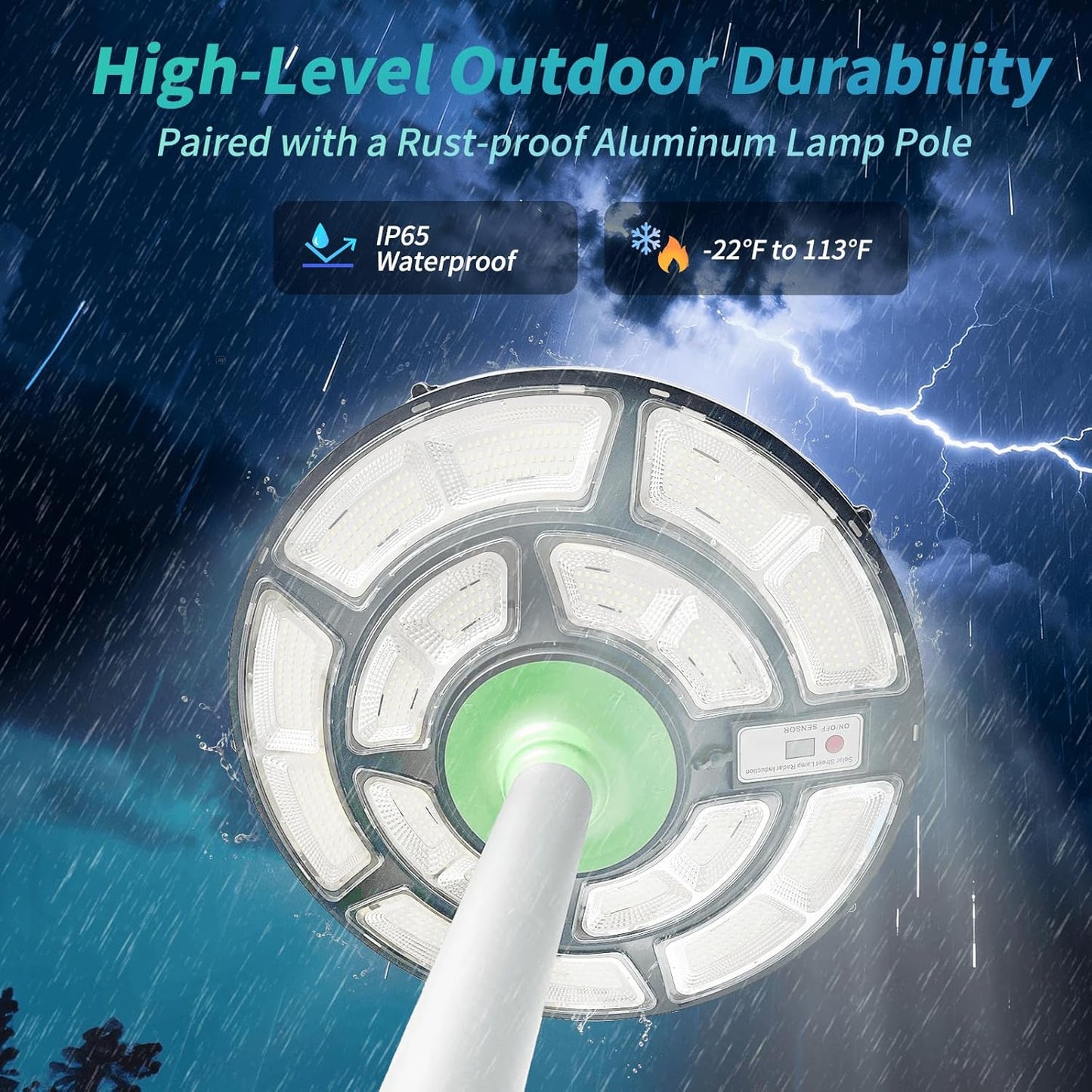 Outdoor Solar Lamp Post Light, 692 LED Post Light Fixture with Motion Sensor, Remote, Waterproof